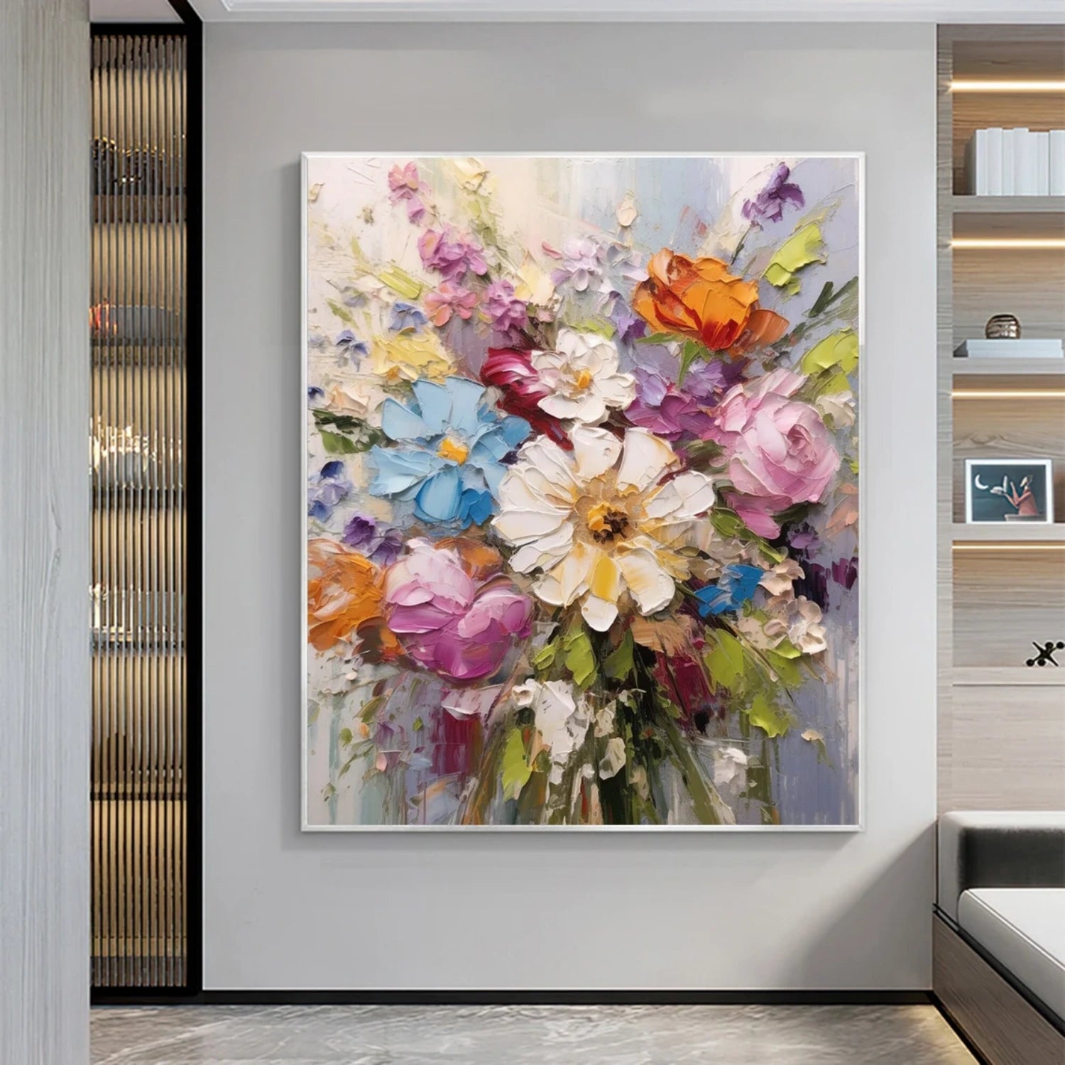 Floral and Tree Landscape Painting #FT185 - Handmade Canvas Art for Home Decor, Living Room, Bedroom & Office Wall