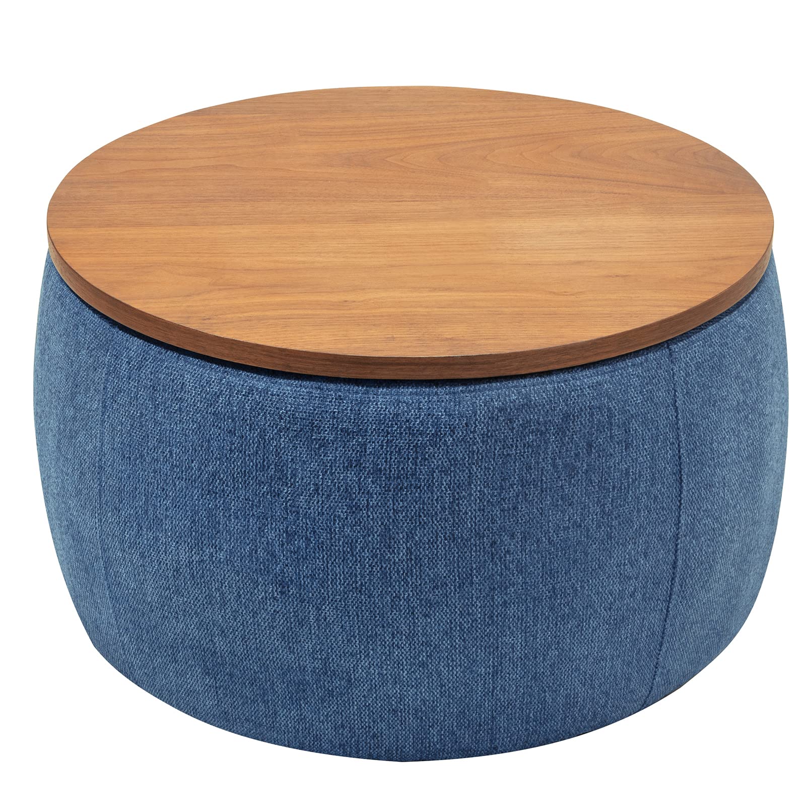 Round Coffee Table with Storage - Multifunctional Ottoman for Small Spaces, Works as End Table & Dining Table (Navy) - Perfect for Living Room, Bedroom, and Studio Apartments