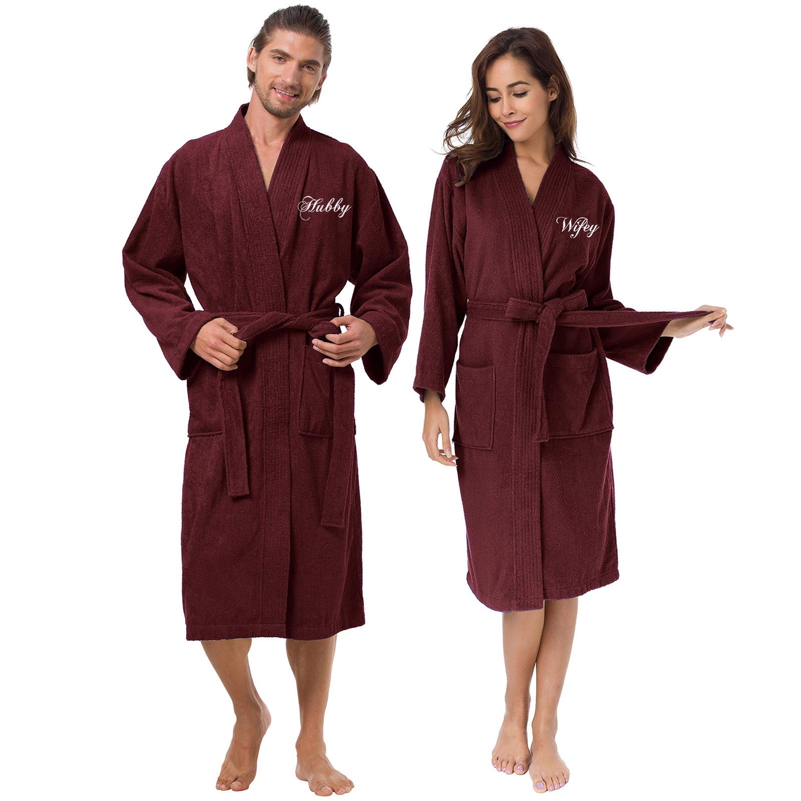 AW BRIDAL 2-Piece Terry Cloth Robe Set for Women & Men - 100% Cotton Kimono Style Bathrobe with Pockets - Perfect Wedding, Anniversary & Engagement Gift - Spa, Bridal Party & Relaxation at Home