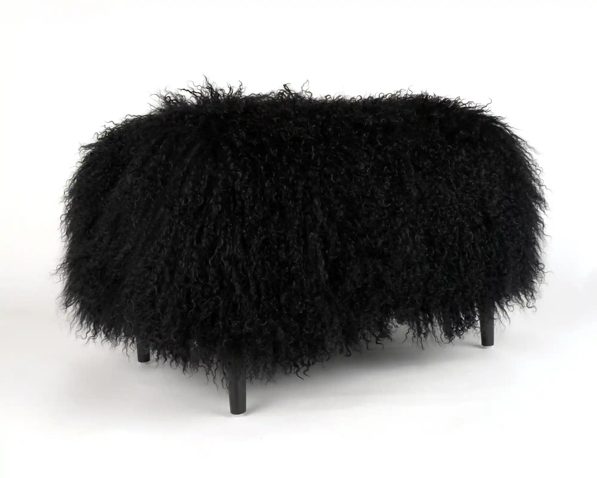 Premium Black Tibetan Lambskin Footstool with Sturdy Metal Legs - 45x30x30cm Ottoman for Living Room, Bedroom & Office Decor
