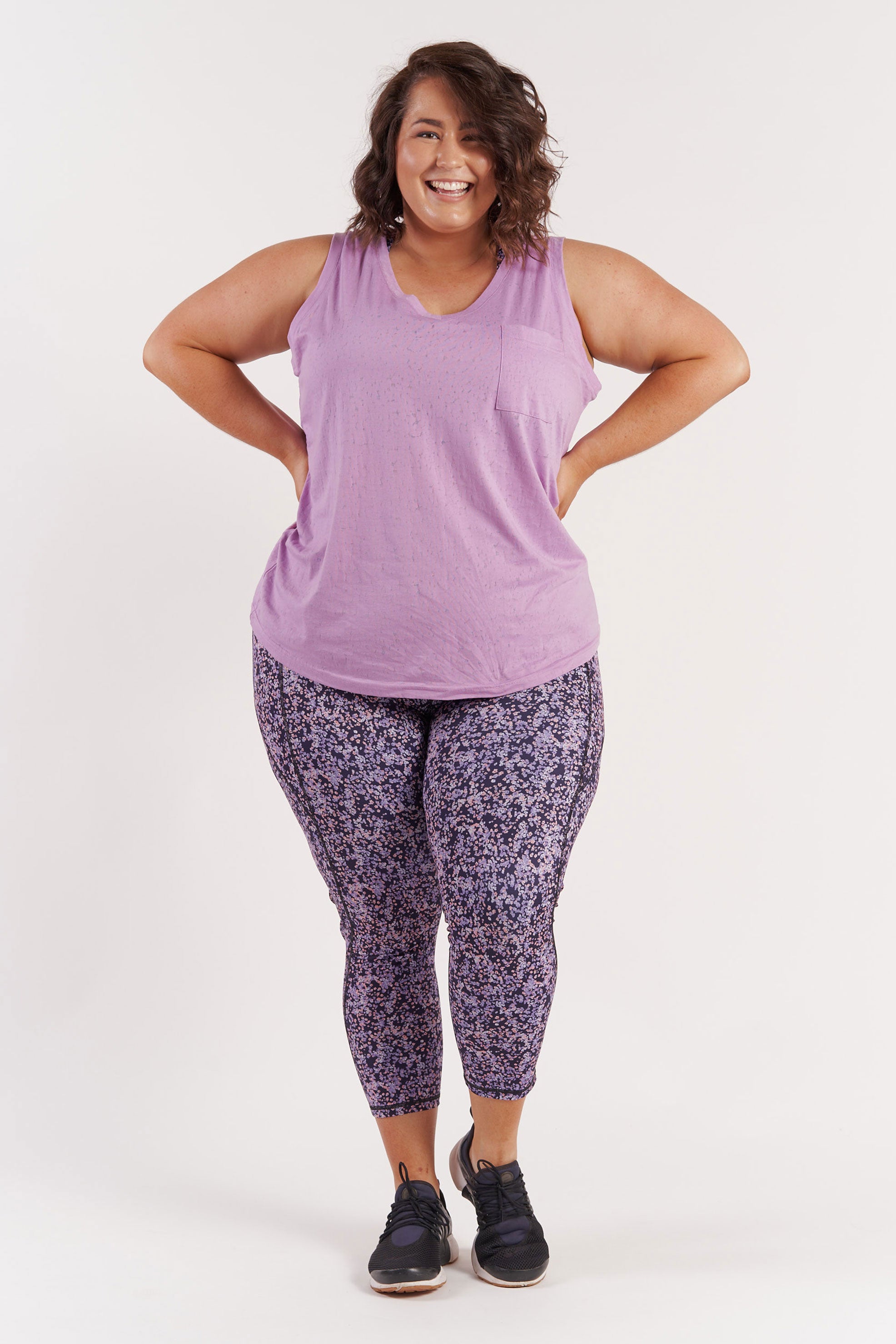 Burnout Purple Pocket Tank Top - Women's Casual Sleeveless Shirt for Summer, Gym, Yoga & Beach Wear