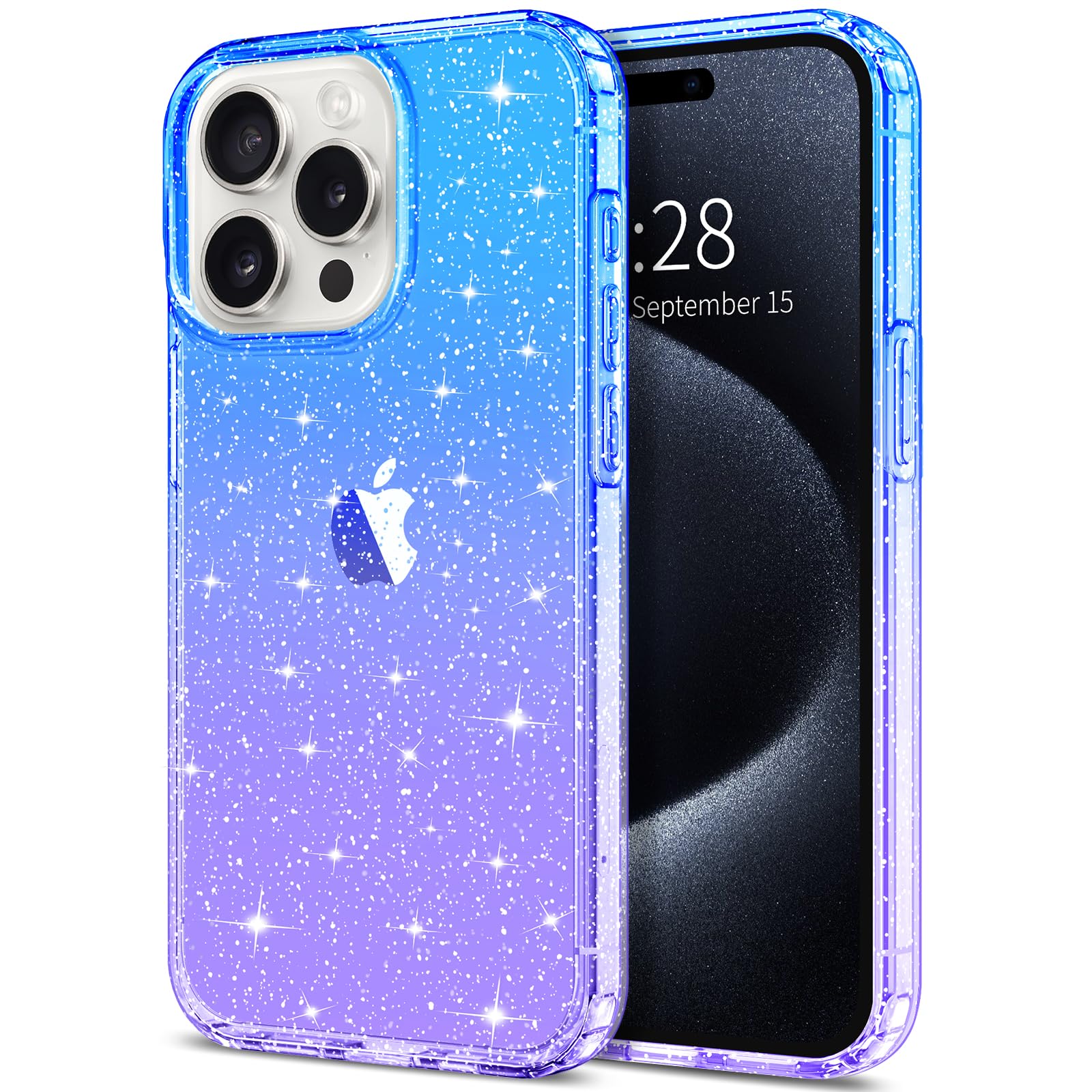 Hython Glitter Case for iPhone 15 Pro Max - Cute Clear Sparkly Shiny Bling TPU Cover with Anti-Scratch & Shockproof Protection - Gradient Blue/Purple - Perfect for Women, Girls & Fashion Lovers (Ideal for Daily Use, Parties & Gifts)