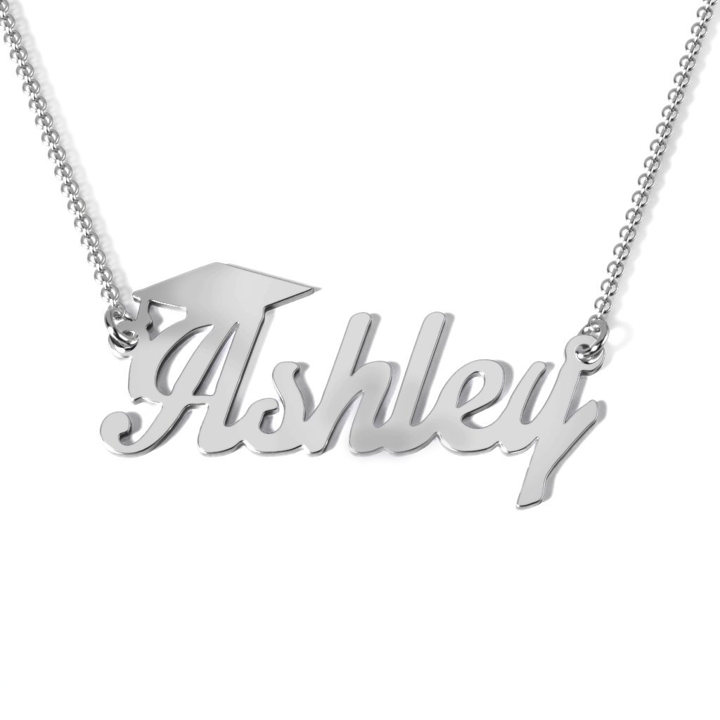 Custom Sterling Silver Graduation Name Necklace - Personalized Jewelry Gift for Graduates by JEWLR | Perfect for High School & College Graduation Ceremonies, Parties & Celebrations