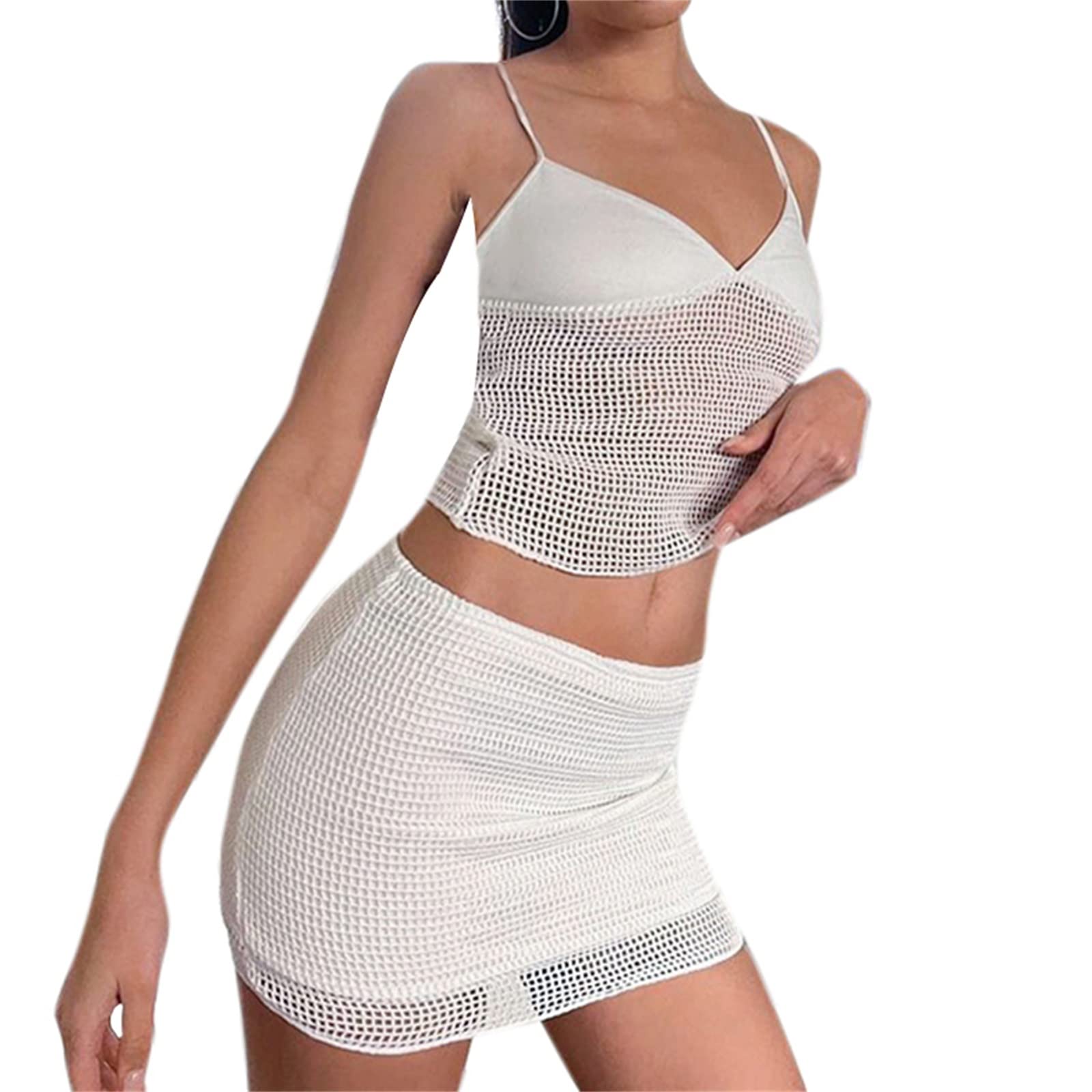 Y2K Women's Halter Neck 2-Piece Outfit Set - Sleeveless Crop Cami Top & Ruched Mini Skirt | Summer Vacation Clothes, Beachwear, Party Outfit, Casual Street Style Fashion