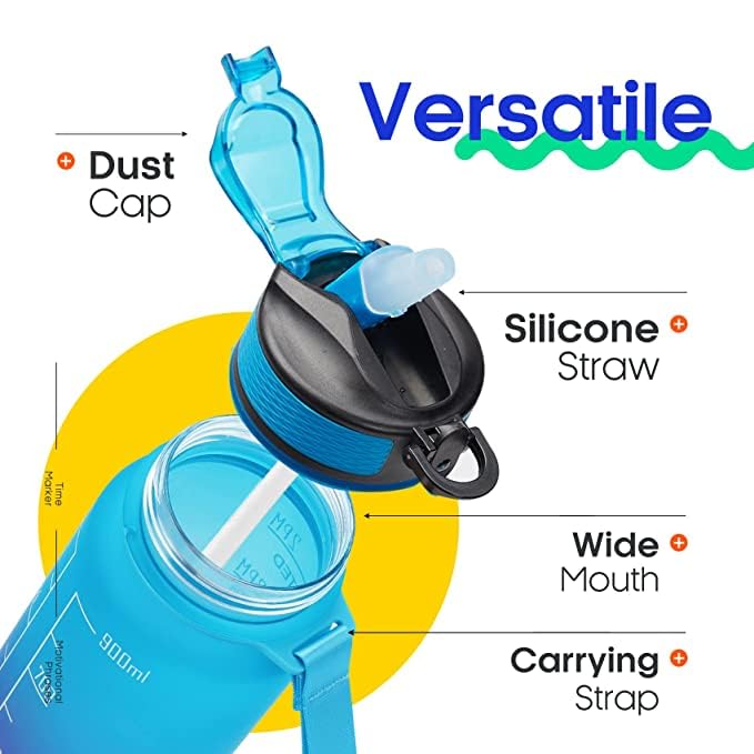 32oz BPA-Free Leakproof Water Bottle with Time Marker & Straw - Ombre Green & Purple - Stay Hydrated All Day for Gym, Hiking, Office & Travel (Pack of 1)