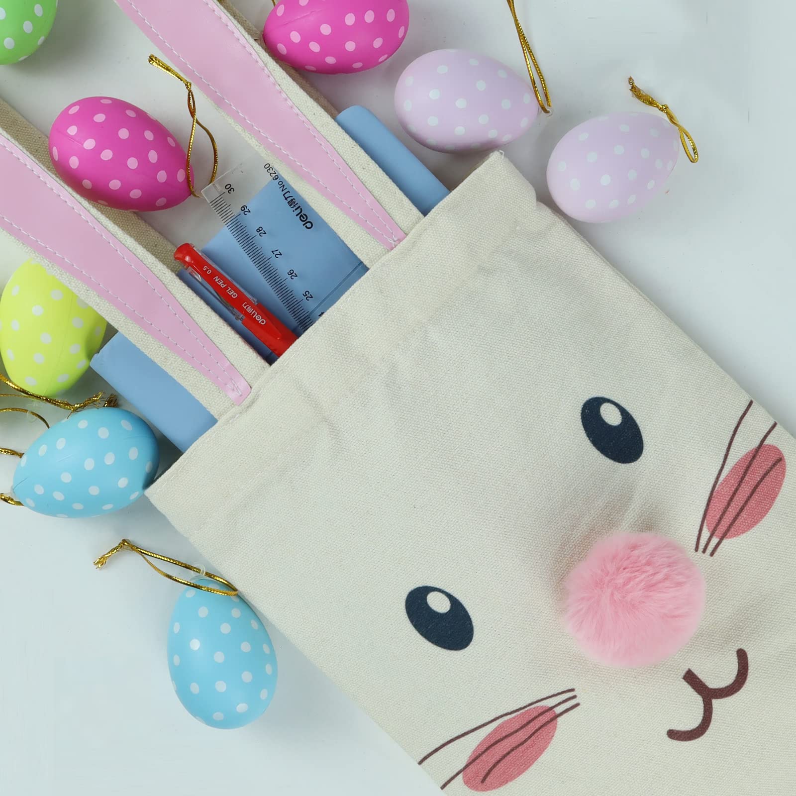 Easter Bunny Canvas Tote Bag for Kids - Reusable Easter Basket for Egg Hunt, Easter Party Favors & Spring Celebrations - Cute Easter Gift for Boys & Girls