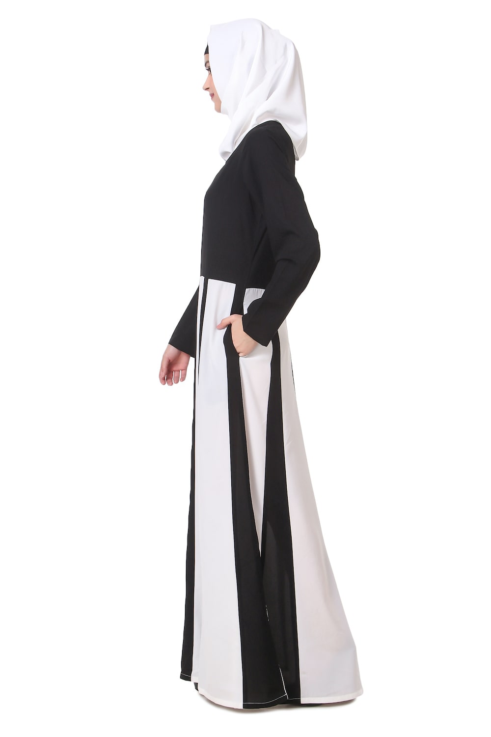 Elegant Black and White Multi-Panel Anarkali Abaya Dress for Women - Perfect for Eid, Weddings & Special Occasions