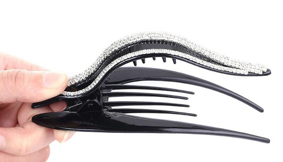 Suoirblss Women's Elegant Banana Hair Clips - Large Rhinestone Claw Clips for Thick Hair, Duck Arch Hair Claw (Black) | Perfect for Updos, Ponytails & Everyday Hairstyles