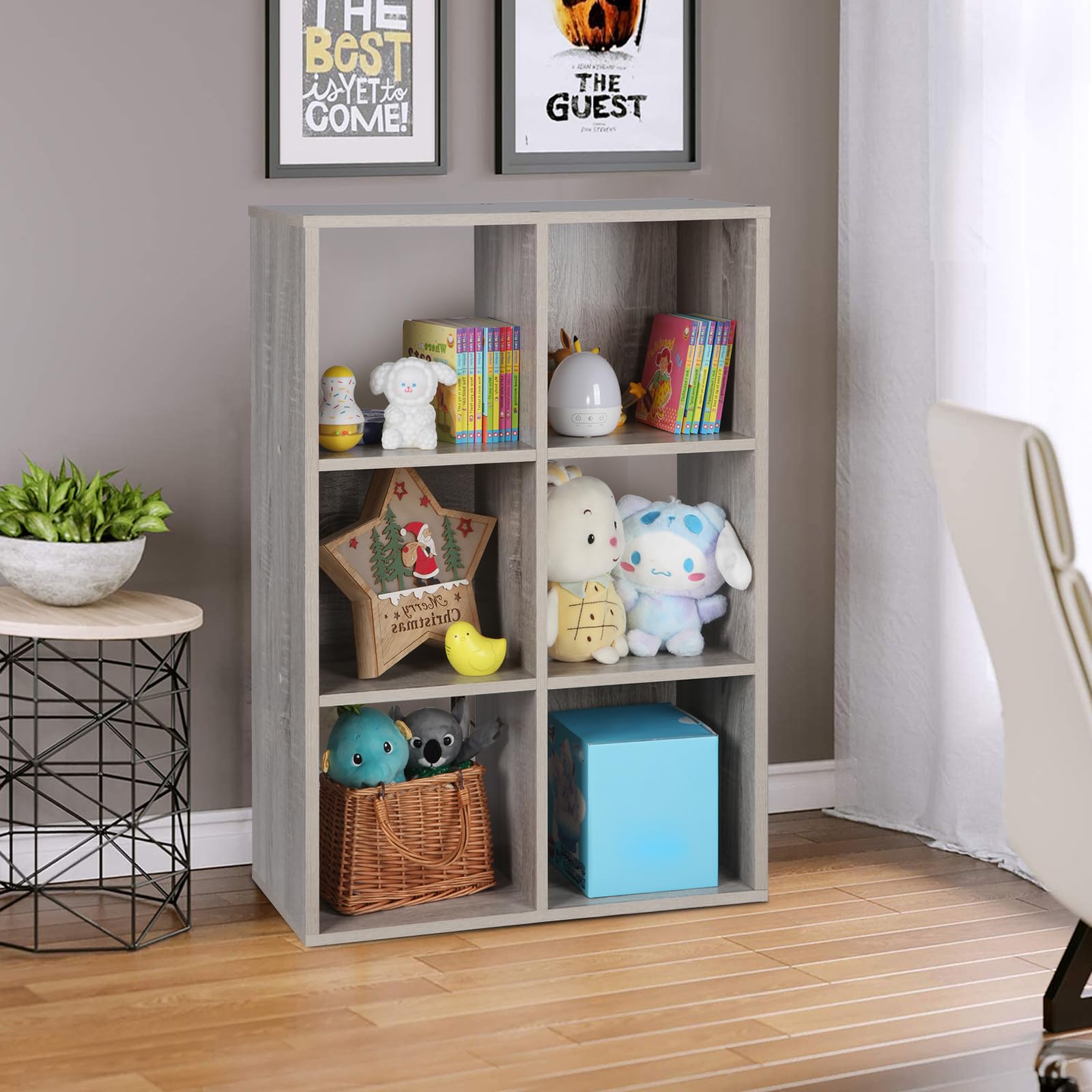 6 Cube Storage Organizer - Closet Cabinet & Bookshelf Organizer for Bedroom, Living Room, Study | Oak Grey Home Organization Solution for Clothes, Books & Office Supplies