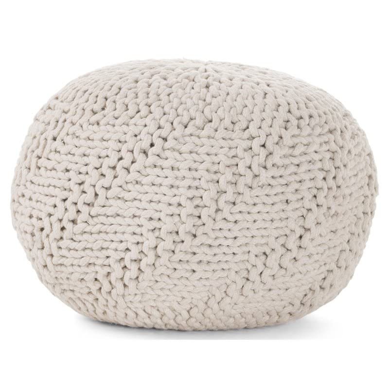 Noble House Aria Handcrafted Modern Fabric Outdoor Weave Pouf in Ivory - Perfect for Patio, Garden & Poolside Seating