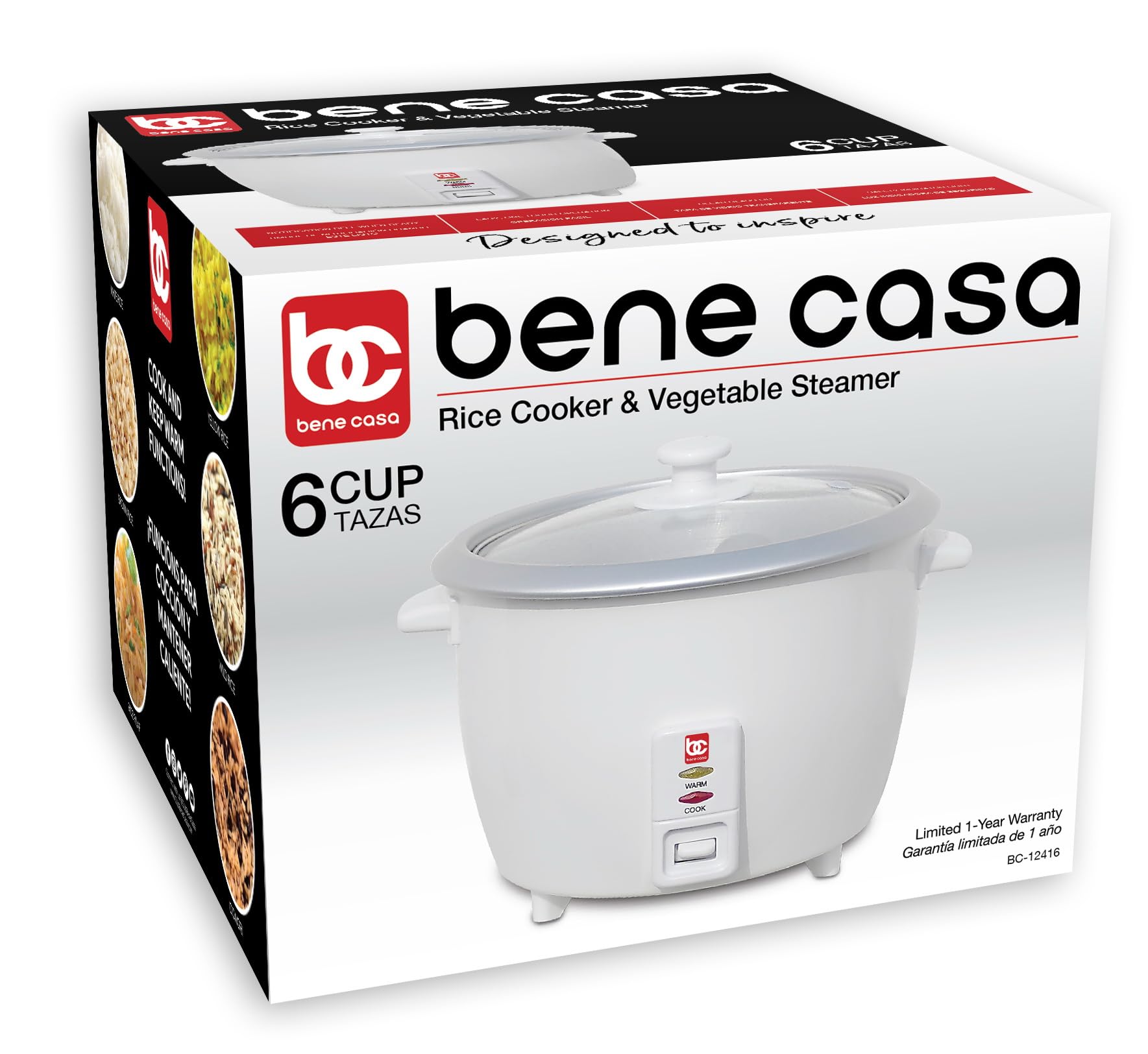 Bene Casa 12-Cup Rice Cooker with Glass Lid - Nonstick Aluminum Inner Pot & 12-Hour Keep Warm - Perfect for Family Meals, Meal Prep, and Dorm Cooking (6 Cups Uncooked Rice Capacity)