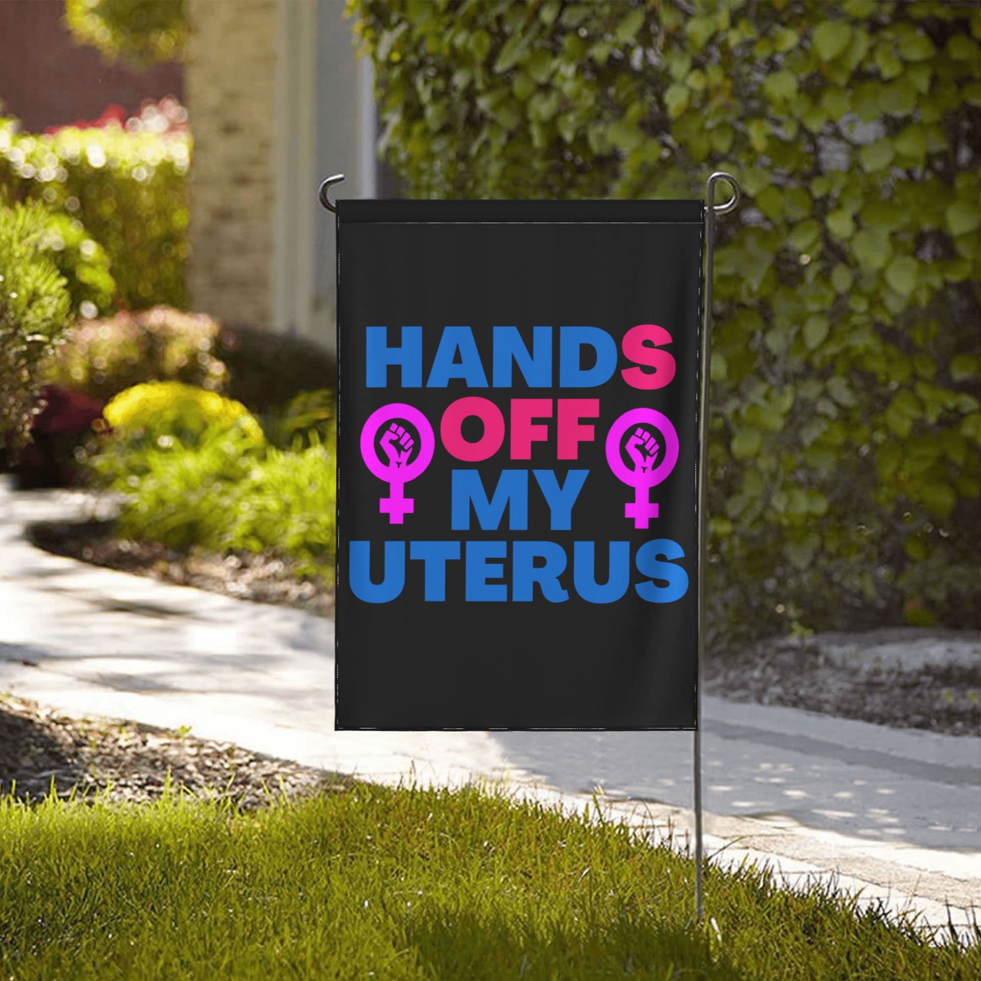 Pro Choice Women's Rights Garden Flag - 28x40 Inch Double Sided Outdoor Yard Sign - 'Hands Off My Body' Feminist Statement - Weatherproof Lawn Decoration for Political Activism & Home Protest Display