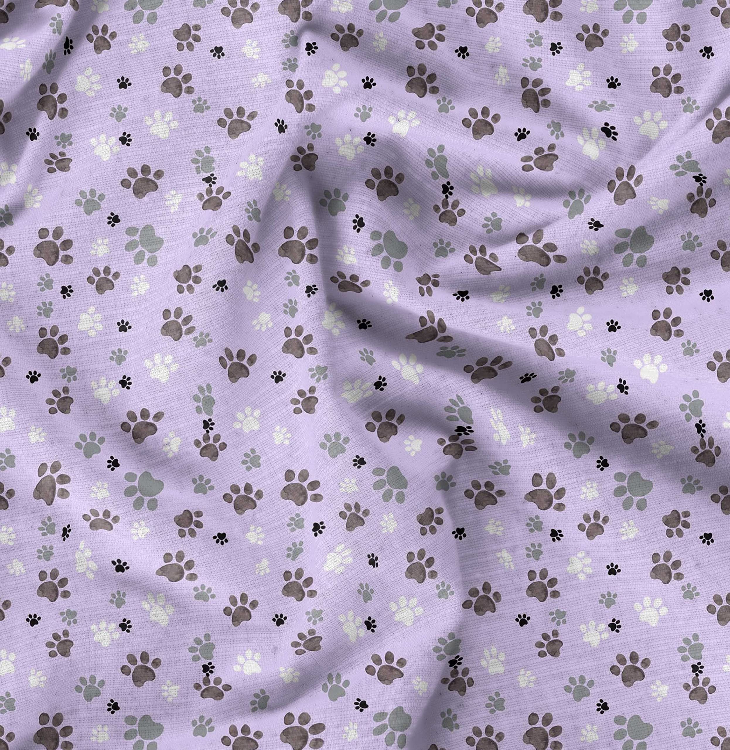 Soimoi 52 Inch Wide Purple Polyester Crepe Fabric by The Yard - Paw Dog Pattern Printed Fabric for DIY Crafts, Sewing Projects, Apparel & Home Decor