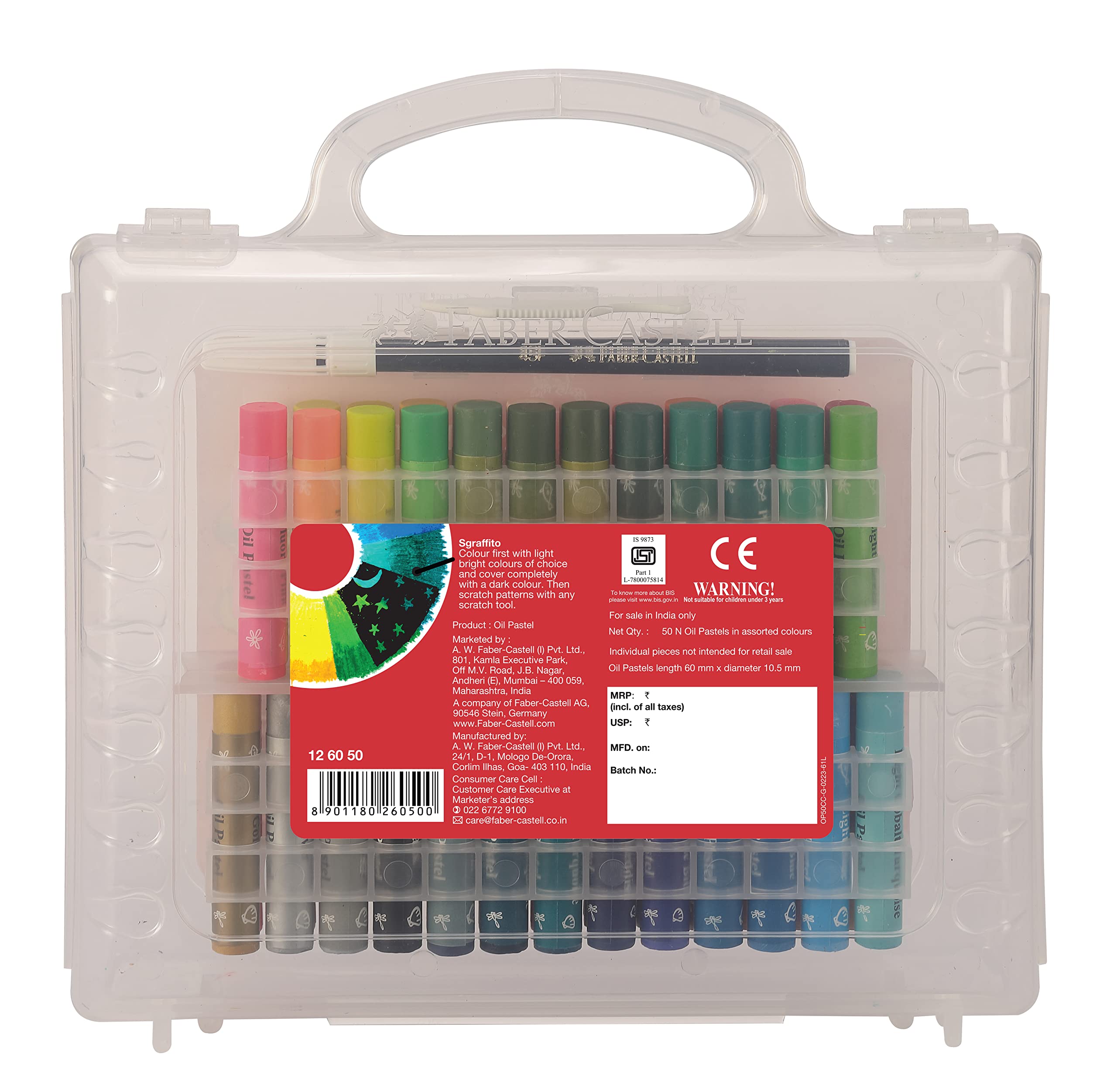 Faber-Castell 50 Oil Pastels Set - Portable Artist Coloring Tools in Plastic Case | Ideal for Sketching, Drawing & School Art Projects