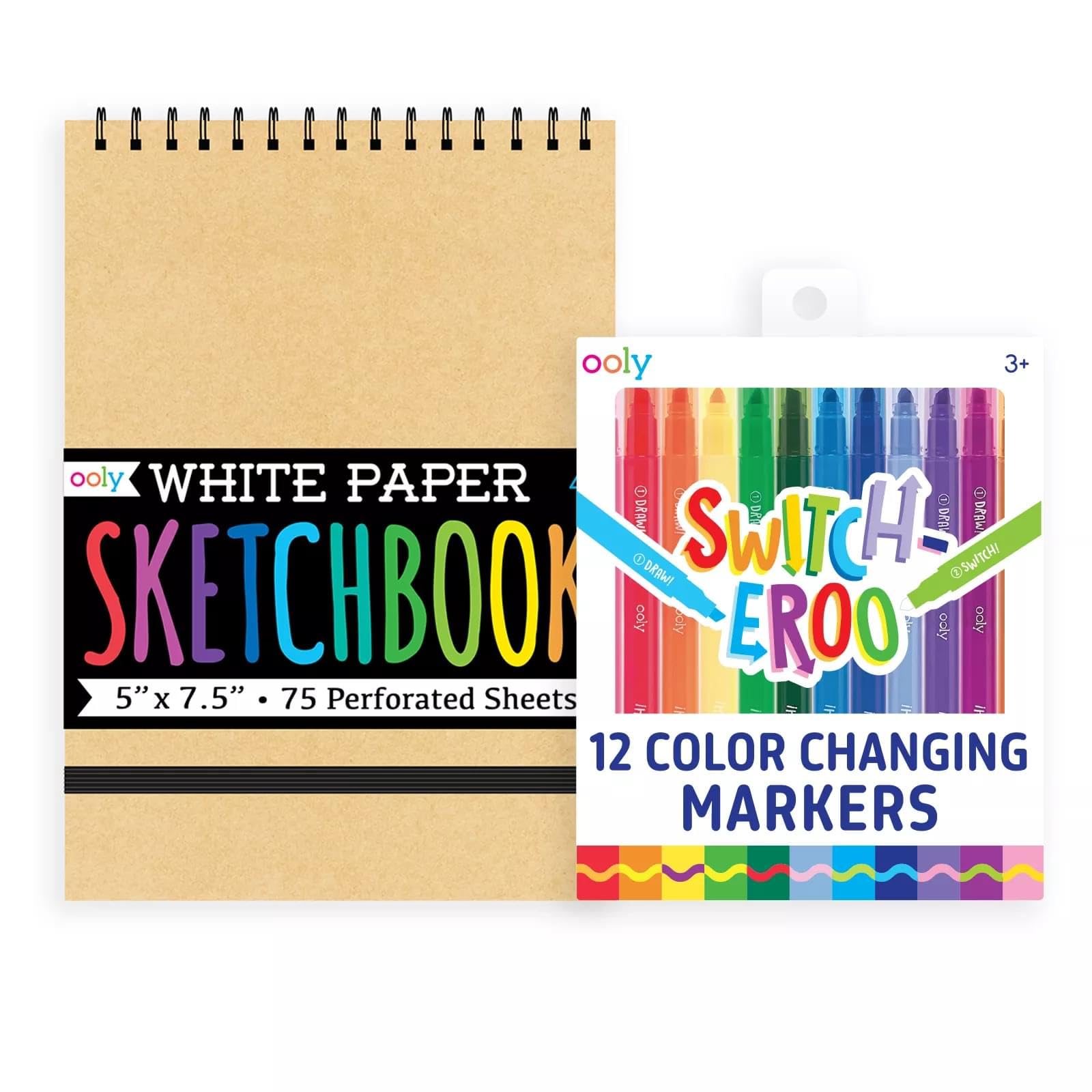 Ooly 12-Pack Switch-eroo Double-Sided Color Changing Markers with Sketchbook - Chisel Tip Art Supplies for Kids, Easter & Creative Activities | Perfect for Drawing, Coloring & DIY Projects