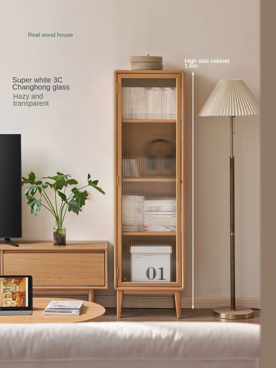 Solid Oak Wood Side Cabinet - Small Bookcase with Adjustable Shelves for Living Room, Bedroom, or Office Storage | Rustic Home Decor Furniture
