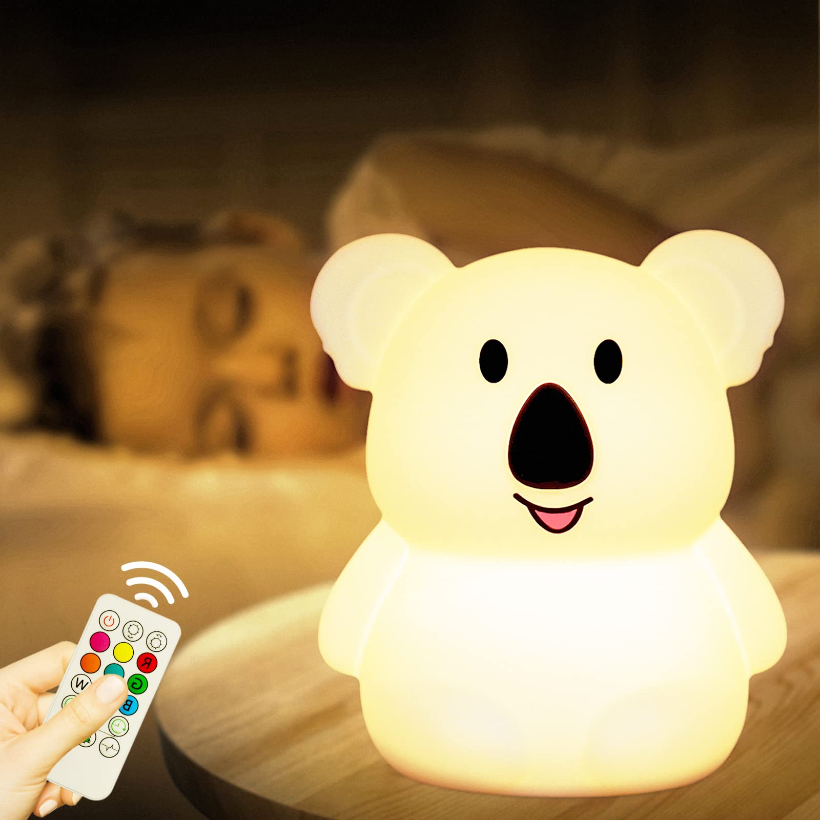 USB Rechargeable Cute Koala Night Light for Kids - 9 Color Changing LED Nursery Lamp with Soft Touch Control, Portable Silicone Nightlight for Boys, Girls & Women - Perfect for Bedrooms, Nurseries and Nighttime Comfort