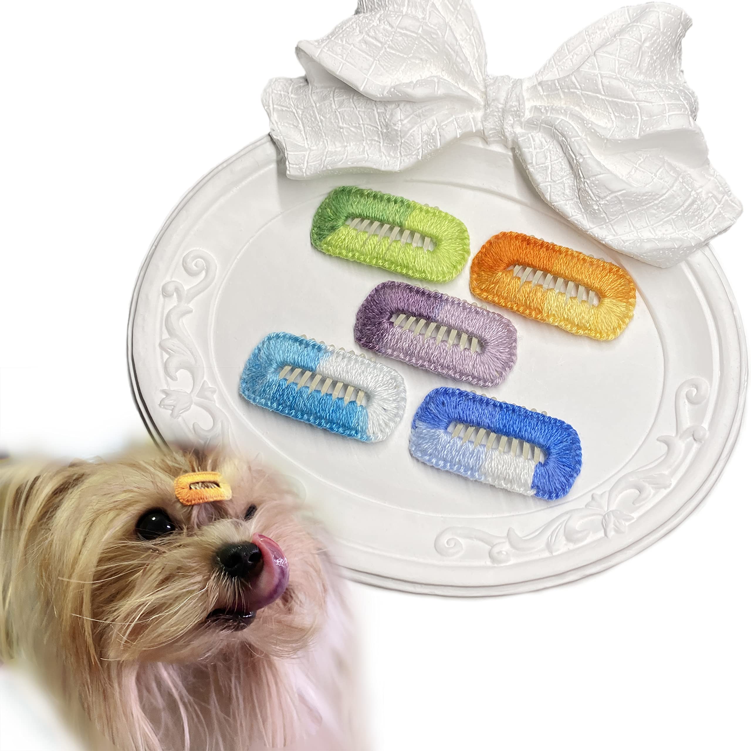5 Pcs Handmade Knitting Pet Hair Clips - Cute Dog Hair Barrettes & Combs for Grooming Small Breeds Like Yorkie, Maltese, Bichon & Schnauzer | Gradient Knitting Hair Accessories for Puppy & Cat | Perfect for Pet Photos, Parties & Daily Styling (Size M)