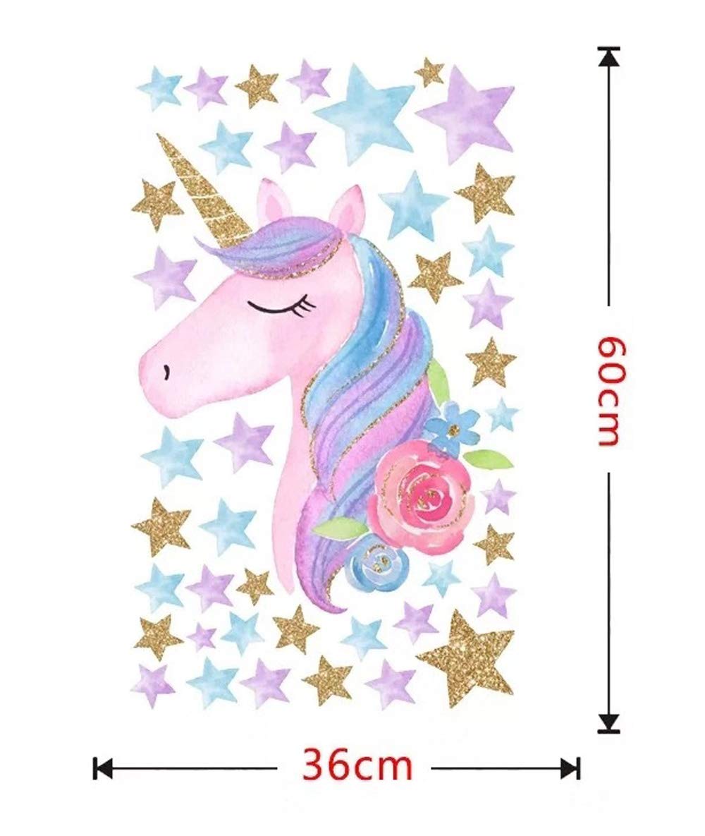 Unicorn Wall Decals for Kids Room - Stars & Flowers Nursery Decor for Boys & Girls Birthday Party