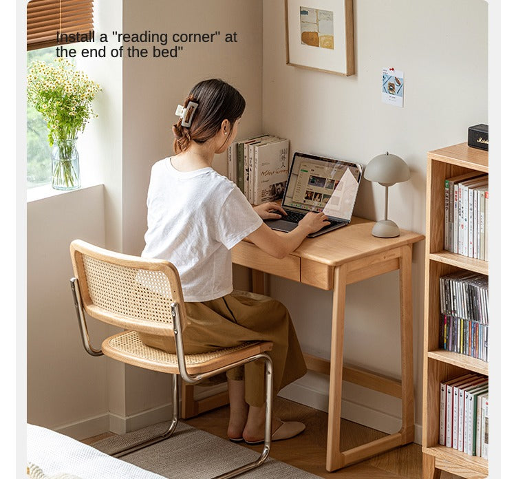 Solid Beech Wood Small Desk - Compact & Sturdy Home Office Desk for Study, Work, or Dorm Room - Perfect Workspace Solution for Small Spaces