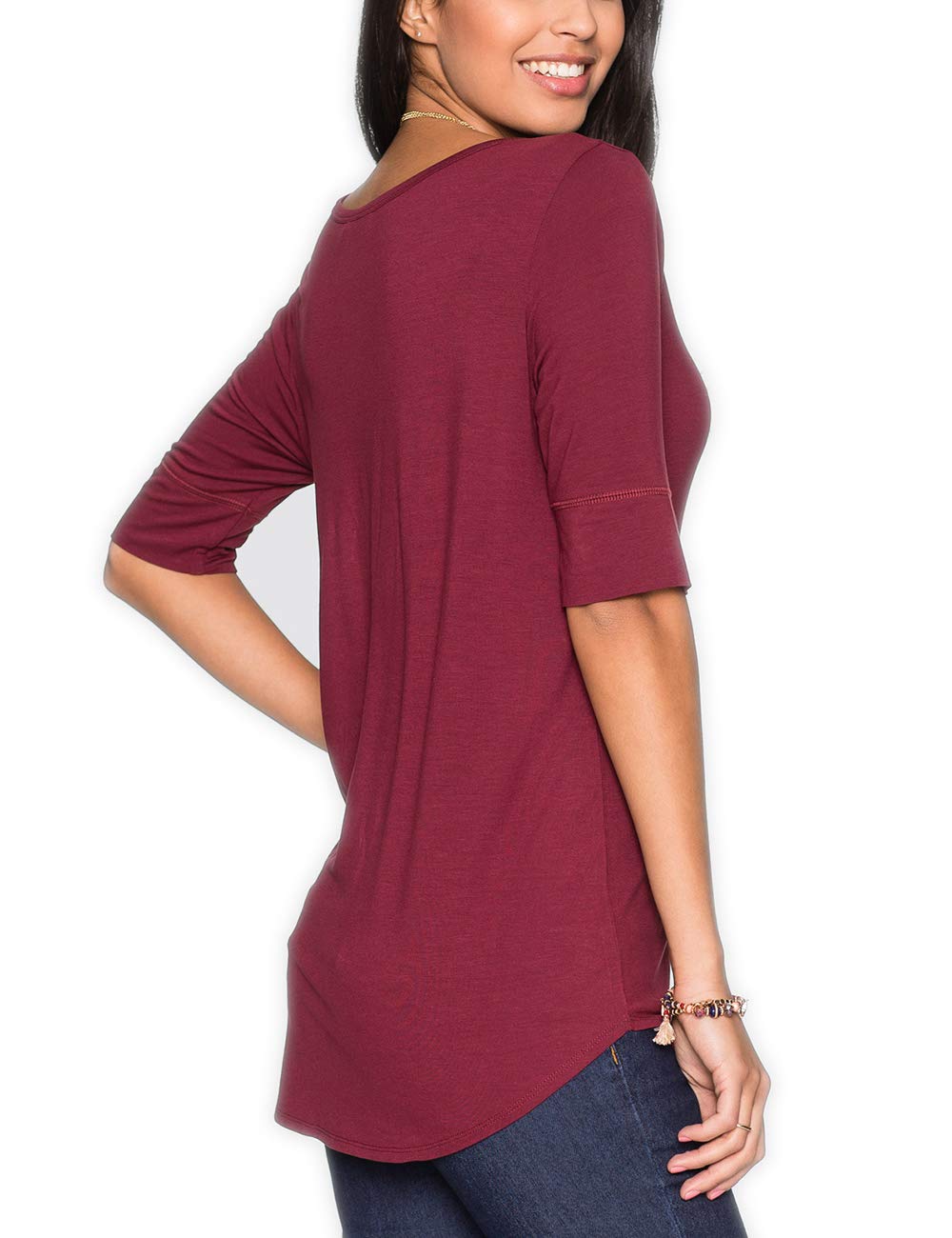 Women's Elbow-Length Sleeve Cotton Blouse - Summer Casual Tunic Tee Shirt for Work, Travel & Everyday Wear | Breathable & Comfortable Fashion Top