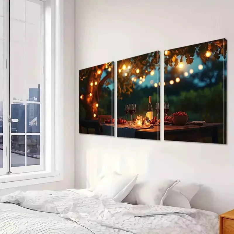 3-Piece Modern Farmhouse Wooden Table Art Set - 50x70cm Framed Canvas Wall Decor - High Quality Print, 100% Australian Made - Ready to Hang for Living Room, Bedroom & Office Decor