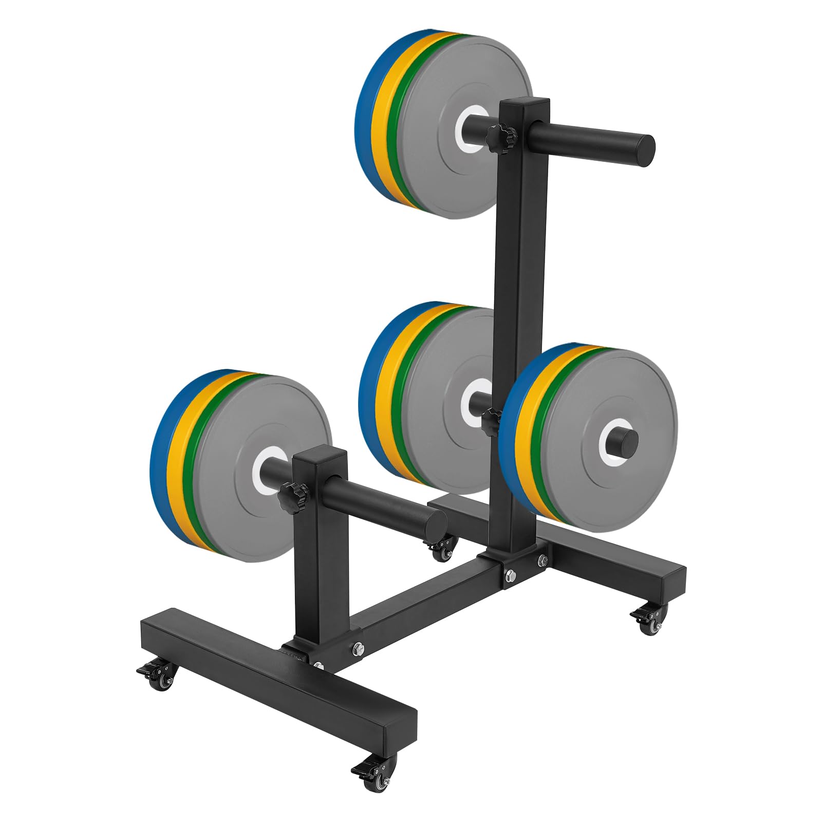 Olympic Weight Plate Rack Tree - Heavy Duty Portable Weight Storage Organizer with Locking Wheels for Bumper Plates (1102.3 lbs Capacity) - Perfect for Home Gym, CrossFit Training & Commercial Fitness Centers