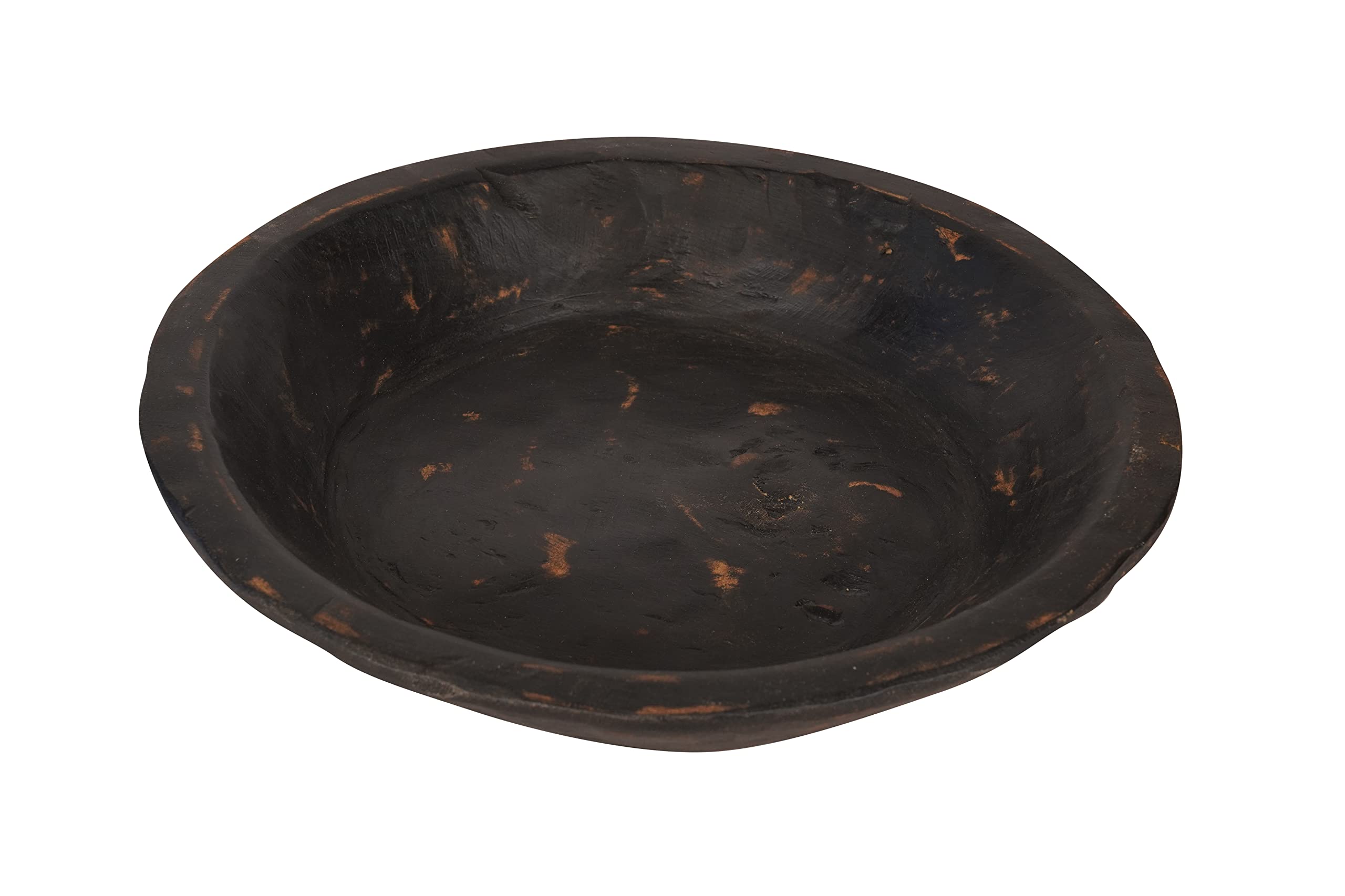 Rustic Round Wooden Dough Bowl - Handcrafted Black Batea for Bread Making, Charcuterie Board & Farmhouse Decor - Perfect for Baking, Serving and Home Centerpiece