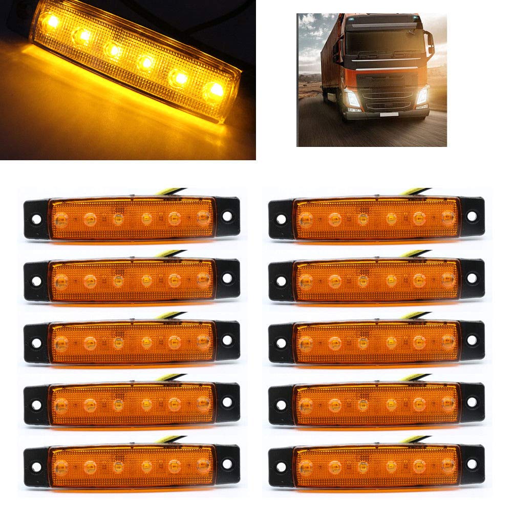 10pcs 12V/24V 6 LED Truck Trailer Side Marker Lights - Amber/Red Safety Indicators for Semi Trucks & Trailers - Waterproof Cab Clearance Lights for Night Driving & Road Safety