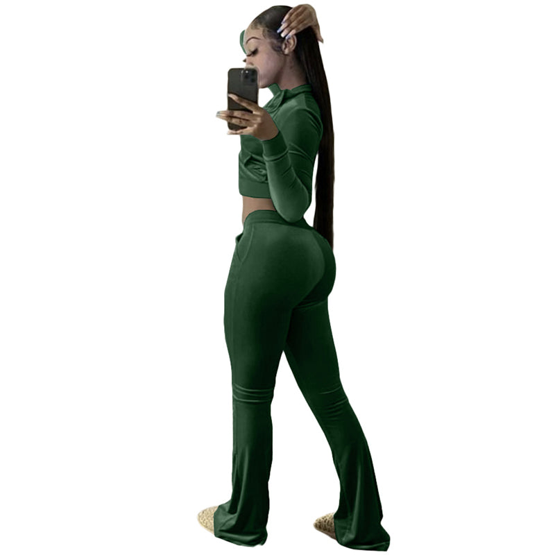 Women's Long Sleeve Crop Top & High Waist Pants Suit Set - Fashionable Workout Outfit for Yoga, Gym & Casual Wear