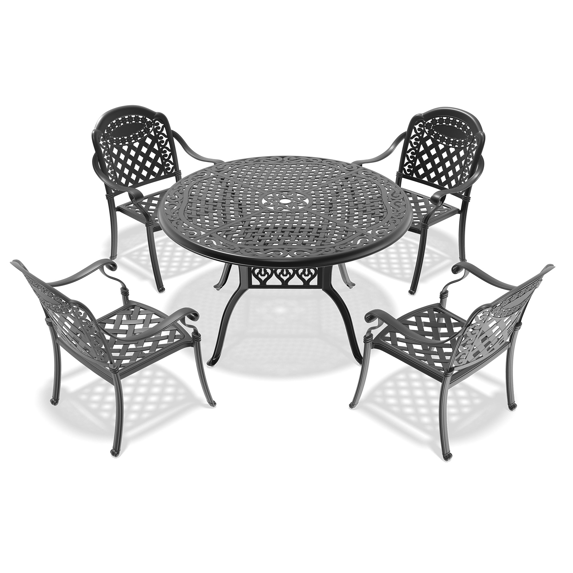 5-Piece Cast Aluminum Patio Furniture Set with Cushions - Outdoor Garden, Poolside, or Backyard Lounge Seating - Available in Multiple Color Options
