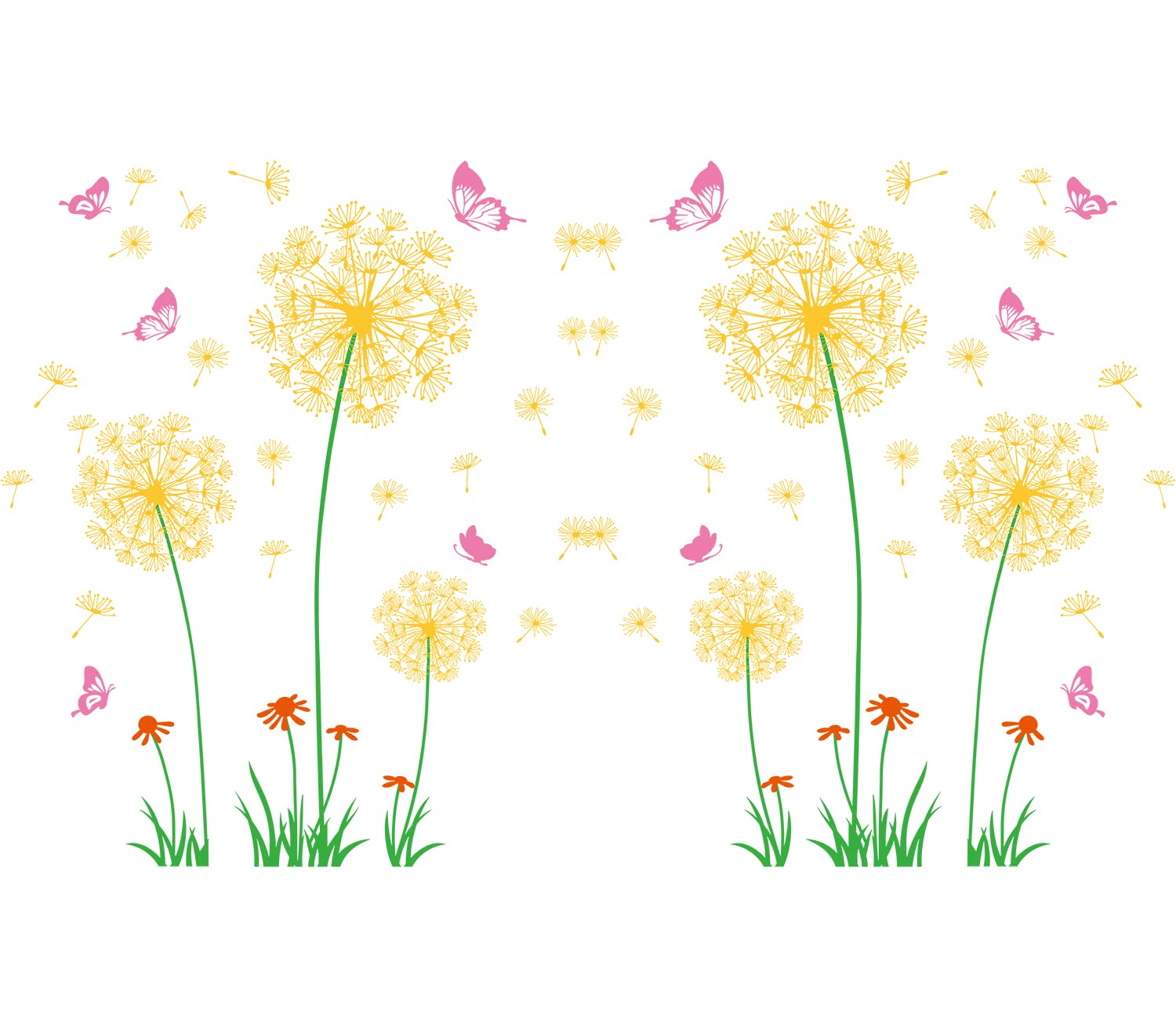 DIY Dandelion & Butterfly Wall Decals - 2 Sets Yellow Floral Stickers for Home Decor (11.81''x35.43'') - Perfect for Living Room, Bedroom, Staircase & Hallway Wall Art
