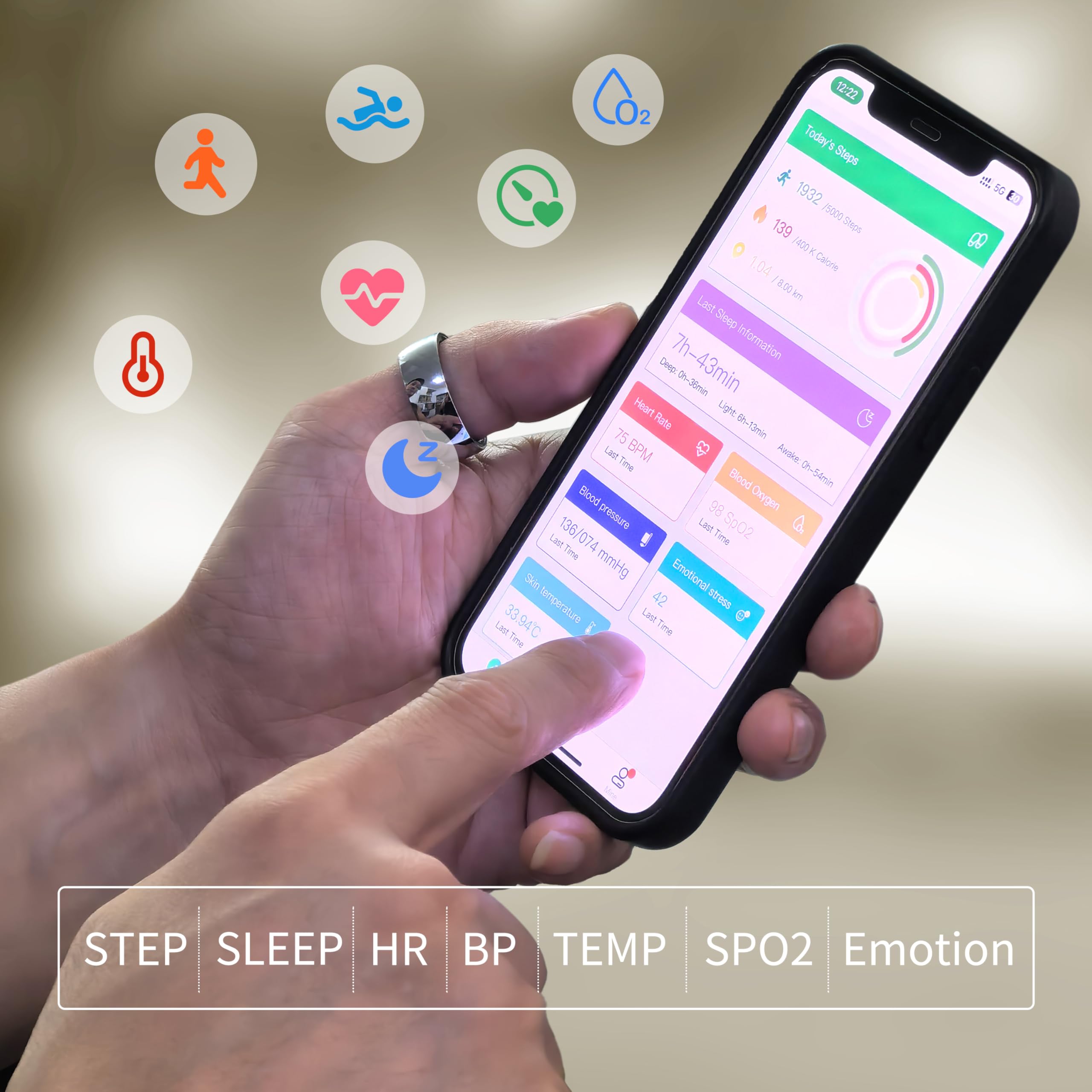 2025 Smart Ring - Health & Fitness Tracker with Heart Rate Monitor, Sleep Tracking, IP68 Waterproof - Gold (10 Pack) - Perfect for Family Wellness & Activity Monitoring