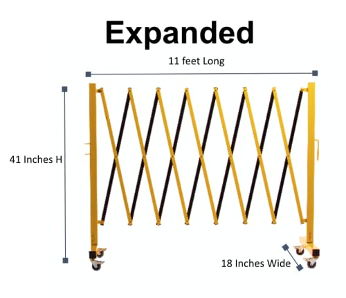 Trafford Industrial Expandable Metal Barricade - 11ft Retractable Safety Fence Gate in Yellow & Magenta | Heavy-Duty Crowd Control Barrier for Construction Sites, Events & Parking Lots