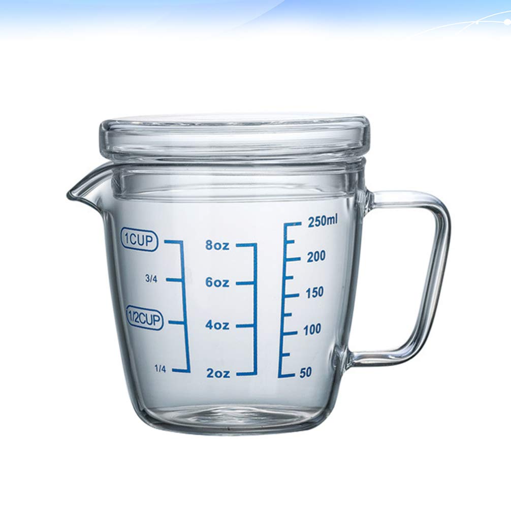 Heat Resistant Glass Measuring Cup with Lid - 250ml, Microwave Safe, Easy to Read Scale Markings - Perfect for Baking, Cooking, and Liquid Measurement in Kitchen