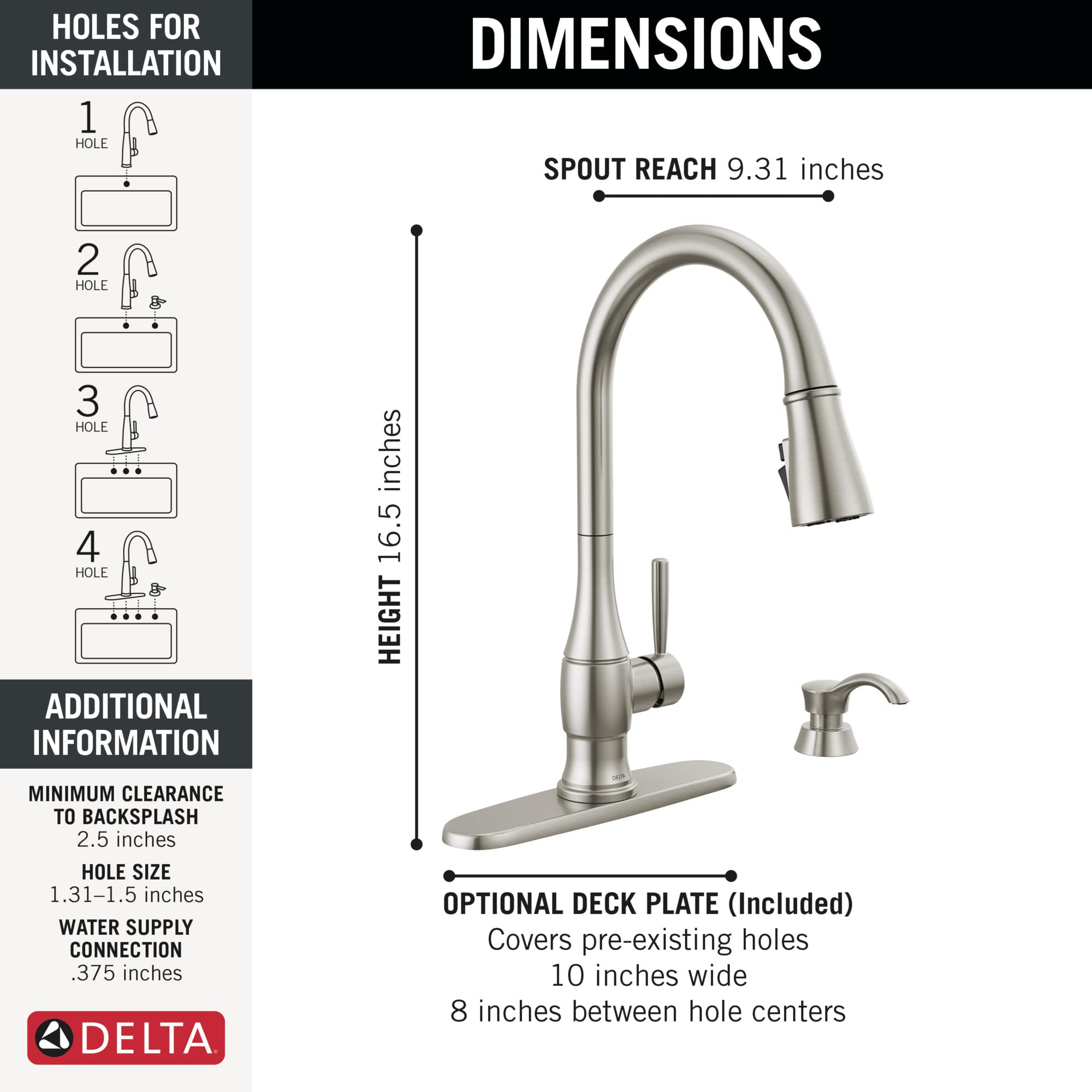 Delta 19831Z-SPSD-DST Hazelwood Brushed Nickel Kitchen Faucet with Pull-Down Sprayer & Soap Dispenser - SpotShield Finish, Magnetic Docking Spray Head for Easy Cleaning & Dishwashing