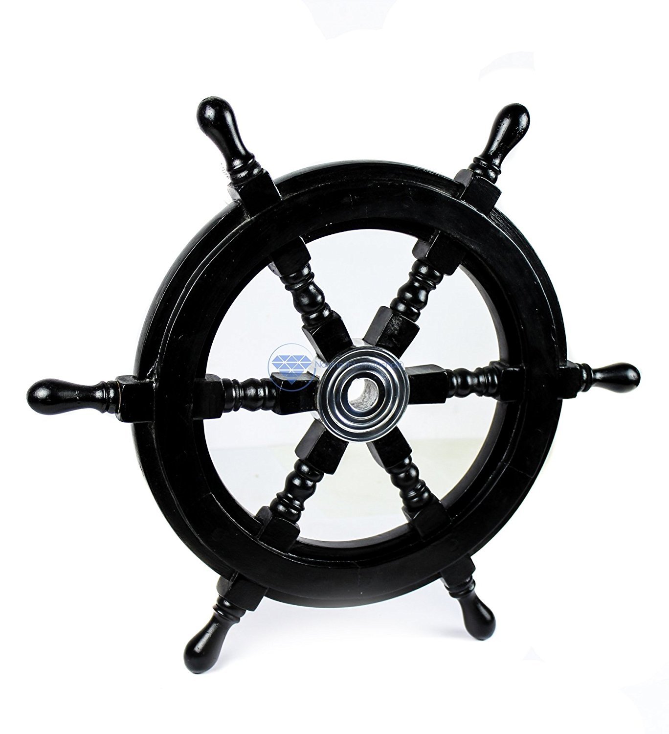 Nagina International 24 Inch Wooden Black Pirate Ship Wheel - Authentic Nautical Decoration for Home, Bar, or Boat - Perfect for Pirate Themed Parties & Coastal Decor