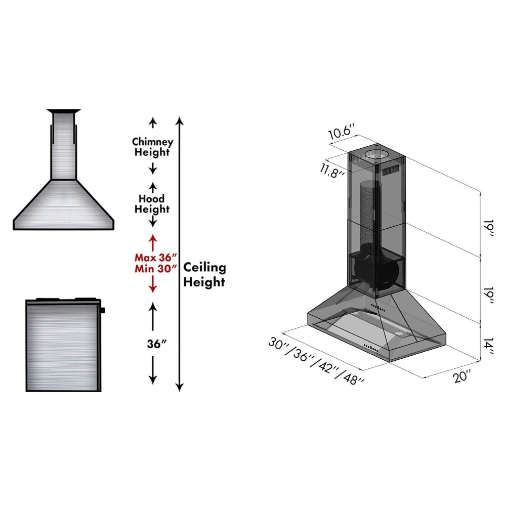 ZLINE 597i 304 Stainless Steel Ducted Island Mount Range Hood - Outdoor Approved for Kitchen Ventilation | Perfect for Open Concept Kitchens & Outdoor Cooking Areas
