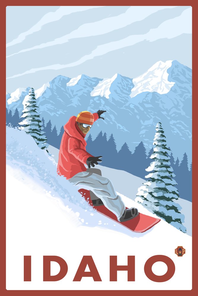 Lantern Press Snowboarder Scene Idaho - 16x24 Wrapped Canvas Wall Art for Home & Office Decor | Winter Sports Enthusiast Gift, Mountain Cabin Decor, Ski Lodge Artwork