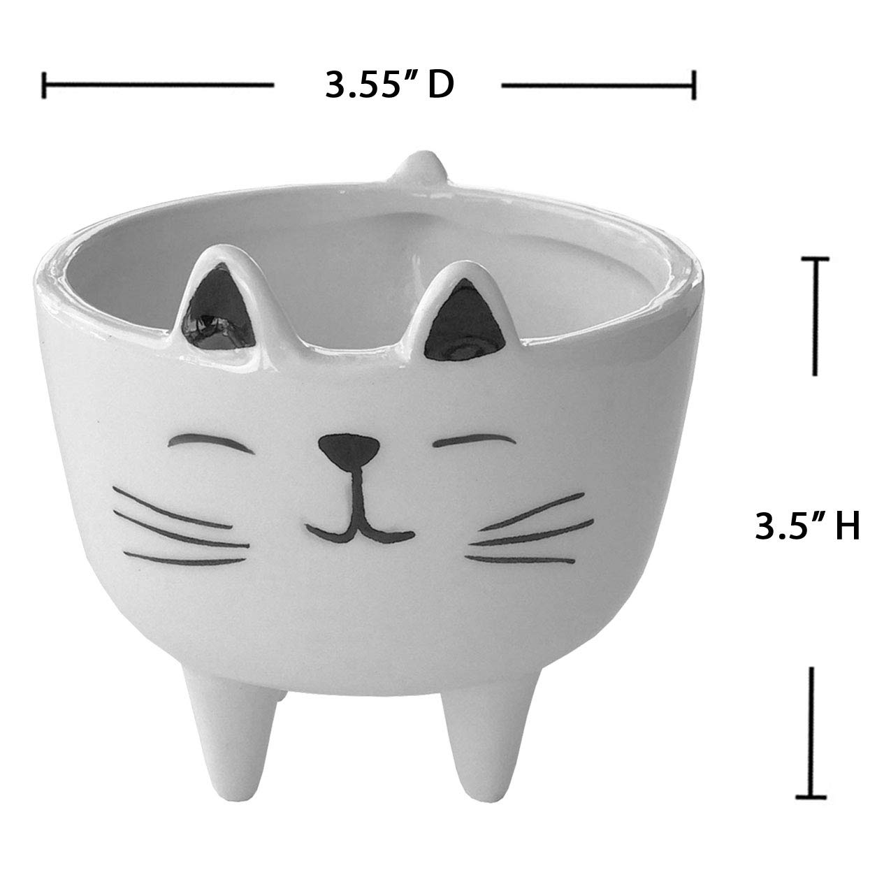 Ceramic Succulent Planter Pots - White Cat Mini Indoor Planters for Home, Office & Garden Decor | Perfect for Small Plants, Cacti & Air Plants