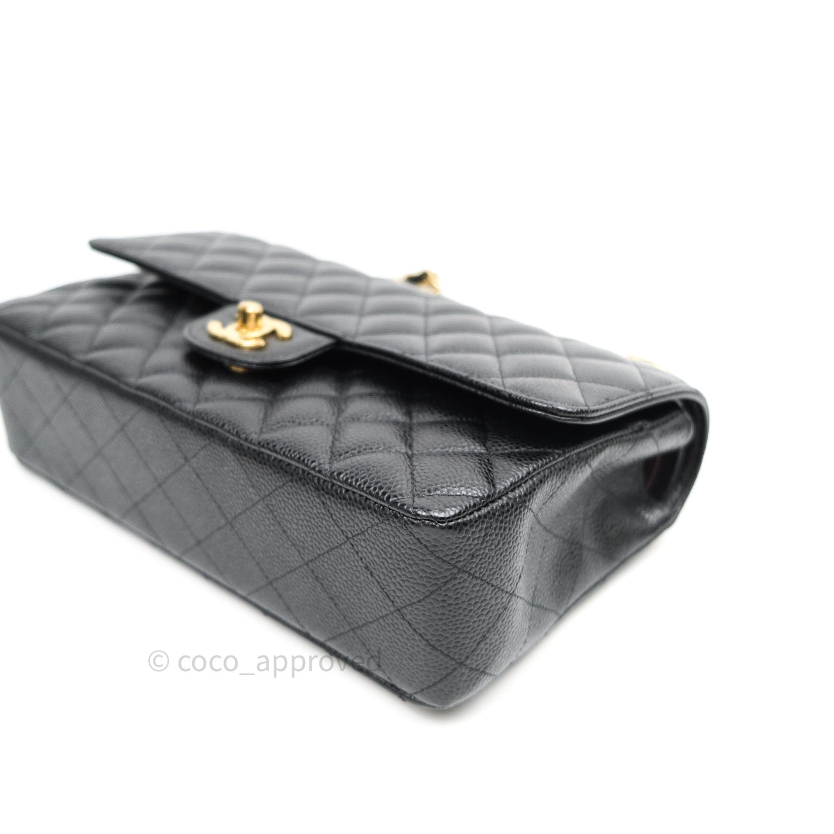 Chanel Classic Medium/Large Double Flap Bag in Black Caviar Leather with Gold Hardware - Luxury Designer Handbag for Women, Perfect for Work, Evening Events & Special Occasions