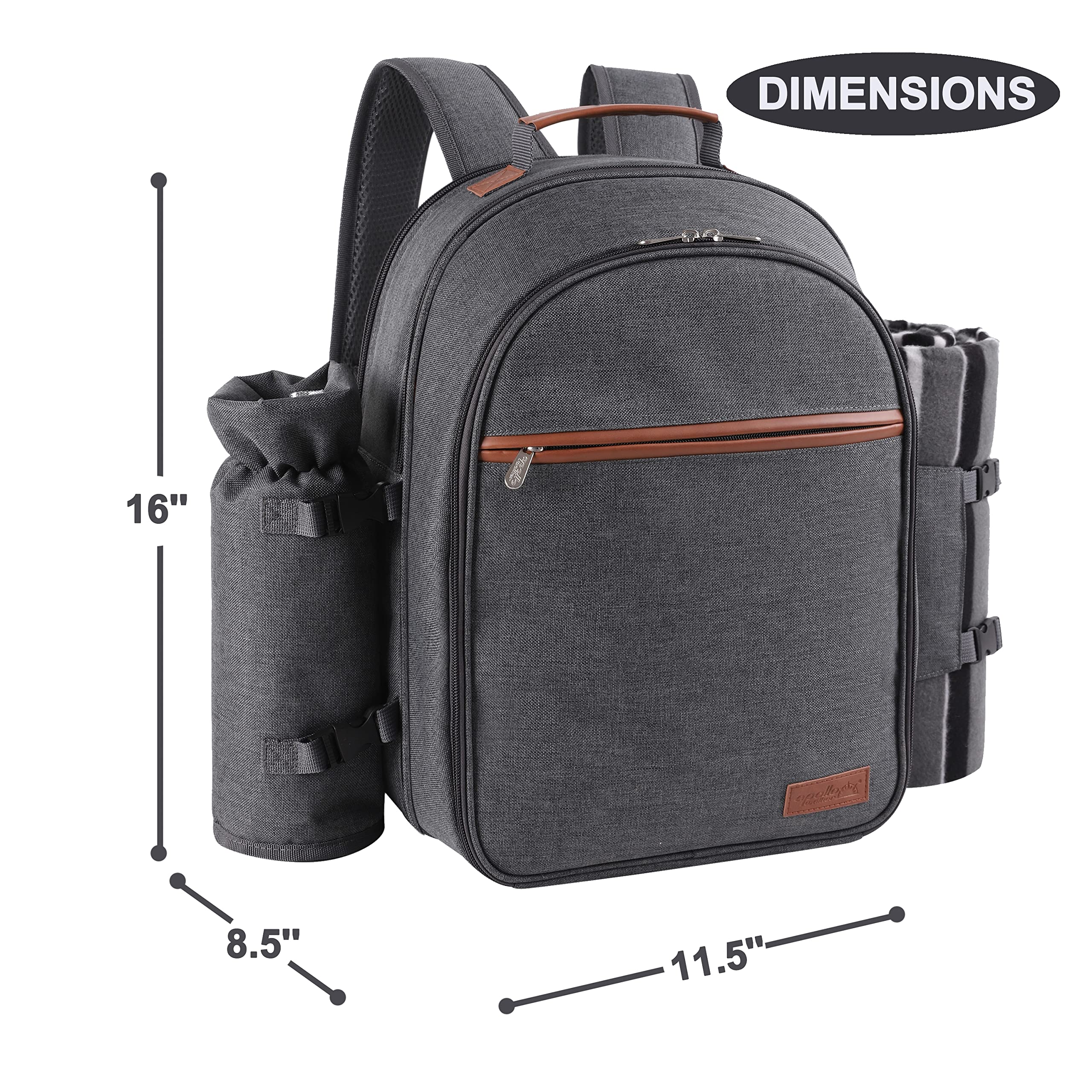 Apollo Walker 2 Person Picnic Backpack Set with Insulated Cooler Compartment, Removable Wine Bottle Holder, Soft Fleece Blanket & Complete Cutlery Kit - Perfect for Outdoor Picnics, Beach Trips and Camping (Dark Gray)