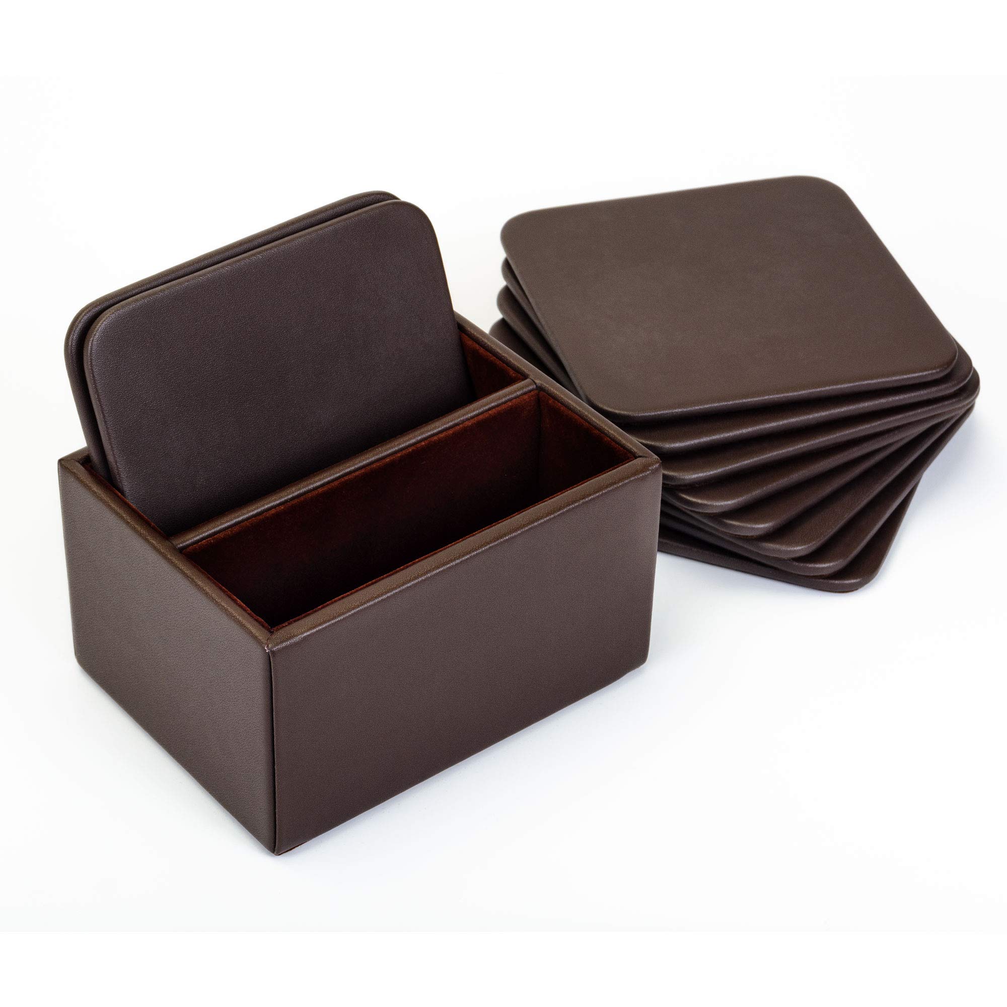 Premium Brown Leather Chocolate Holder - Set of 10 Square Coasters for Wine, Coffee & Dessert - Elegant Table Decor for Parties, Weddings & Home Dining
