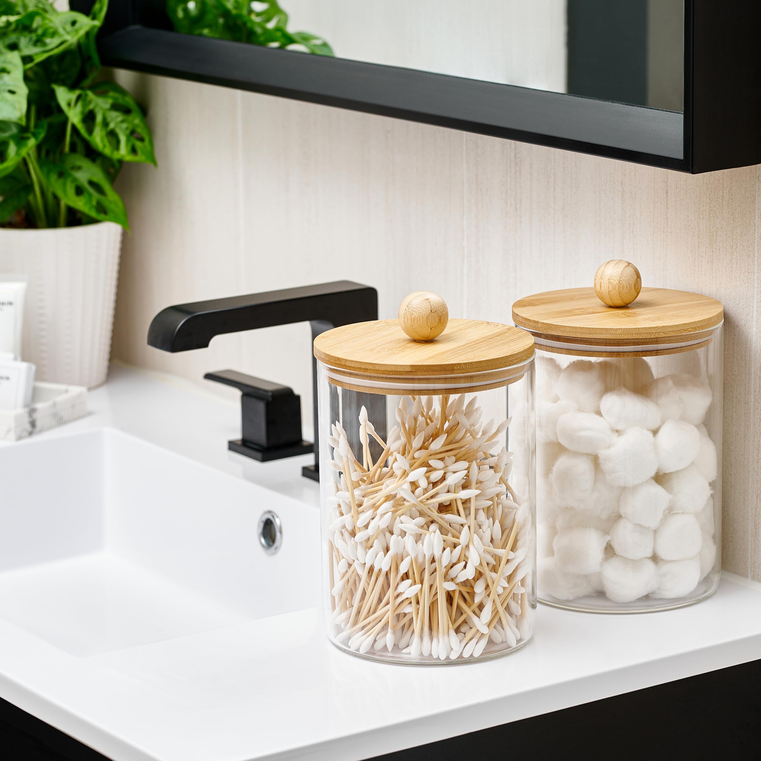 2-Pack 68oz Airtight Glass Canisters with Bamboo Lids - Food Storage Containers for Kitchen Pantry, Flour, Pasta, Coffee, Candy & Pods | Includes Chalk Marker & Labels | Perfect for Countertop Organization & Bulk Food Storage