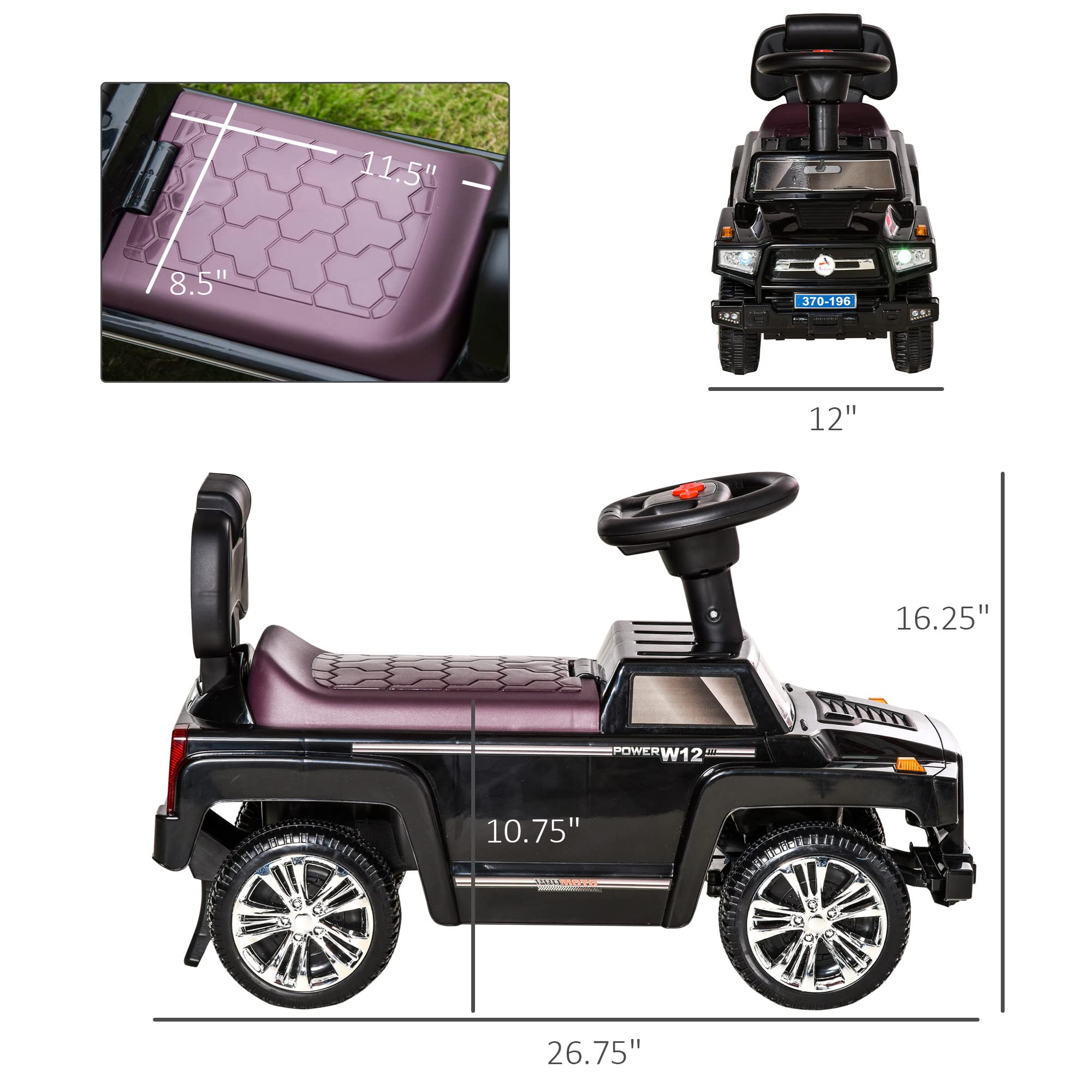 Aosom Kids SUV Style Push Car Ride-On Toy with Horn, Music, Working Lights & Storage - Anti-Tip Design for Toddlers | Indoor & Outdoor Play, Birthday Gift Idea