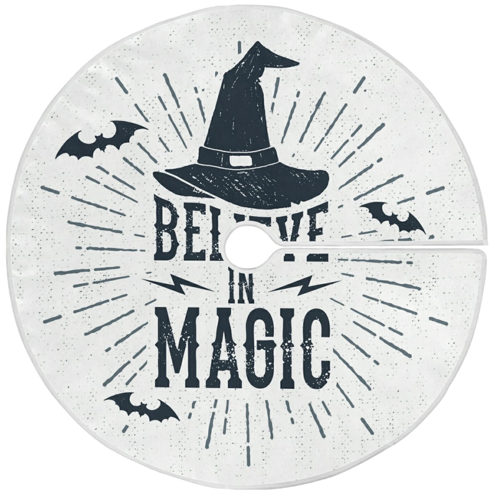 36 Inch Halloween Christmas Tree Skirt with Witch Hat & Bats Design - Holiday Party Decor for Indoor/Outdoor Use - Round Xmas Tree Floor Mat for Home, Door Decorations (Perfect for Halloween Parties & Christmas Celebrations)