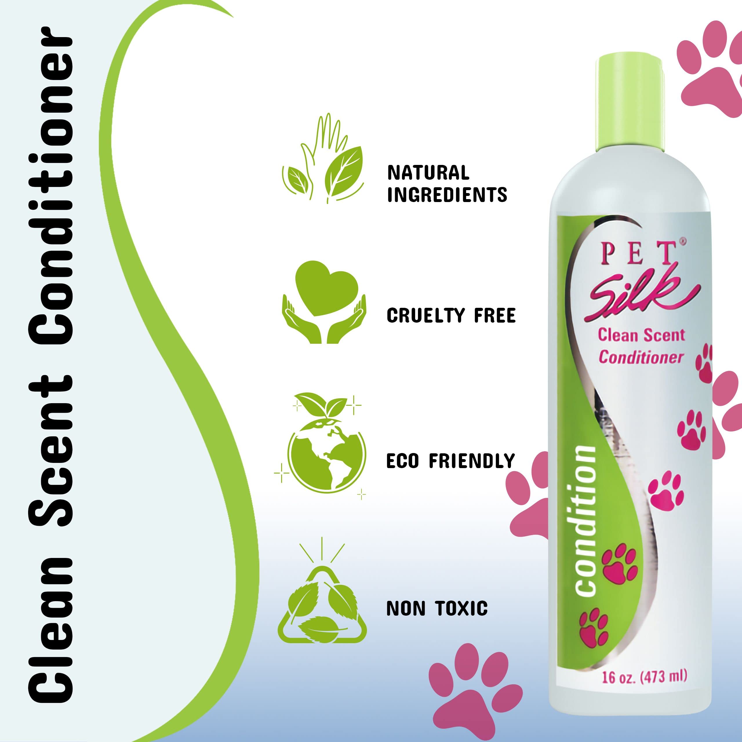 Pet Silk Clean Scent Pet Conditioner - 1 Gallon | Hypoallergenic Dog & Cat Detangling Solution for Shiny Coat | Perfect for Grooming Salons & Home Bathing
