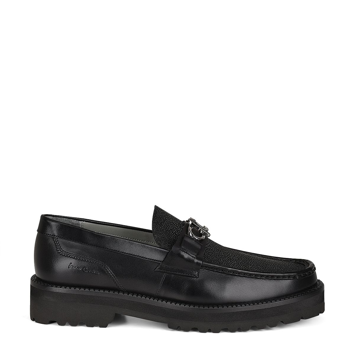2D7MTTS Men's Black Casual Stingray Leather Platform Bit Moccasins - Comfortable & Stylish Shoes for Everyday Wear, Office, and Outdoor Activities