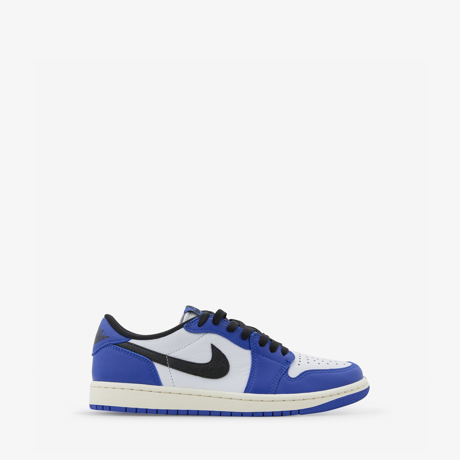 Grade School Air Jordan 1 Retro Low OG Sneakers - White/Black/Game Royal/Sail Colorway - Perfect for School, Sports & Casual Wear