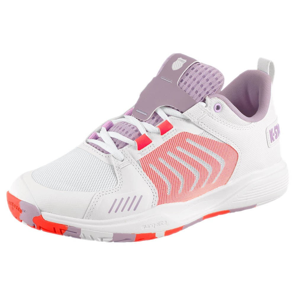 K Swiss Women's Ultrashot Team Tennis Shoes - White/Orchid Petal - Lightweight & Durable for Court & Casual Wear